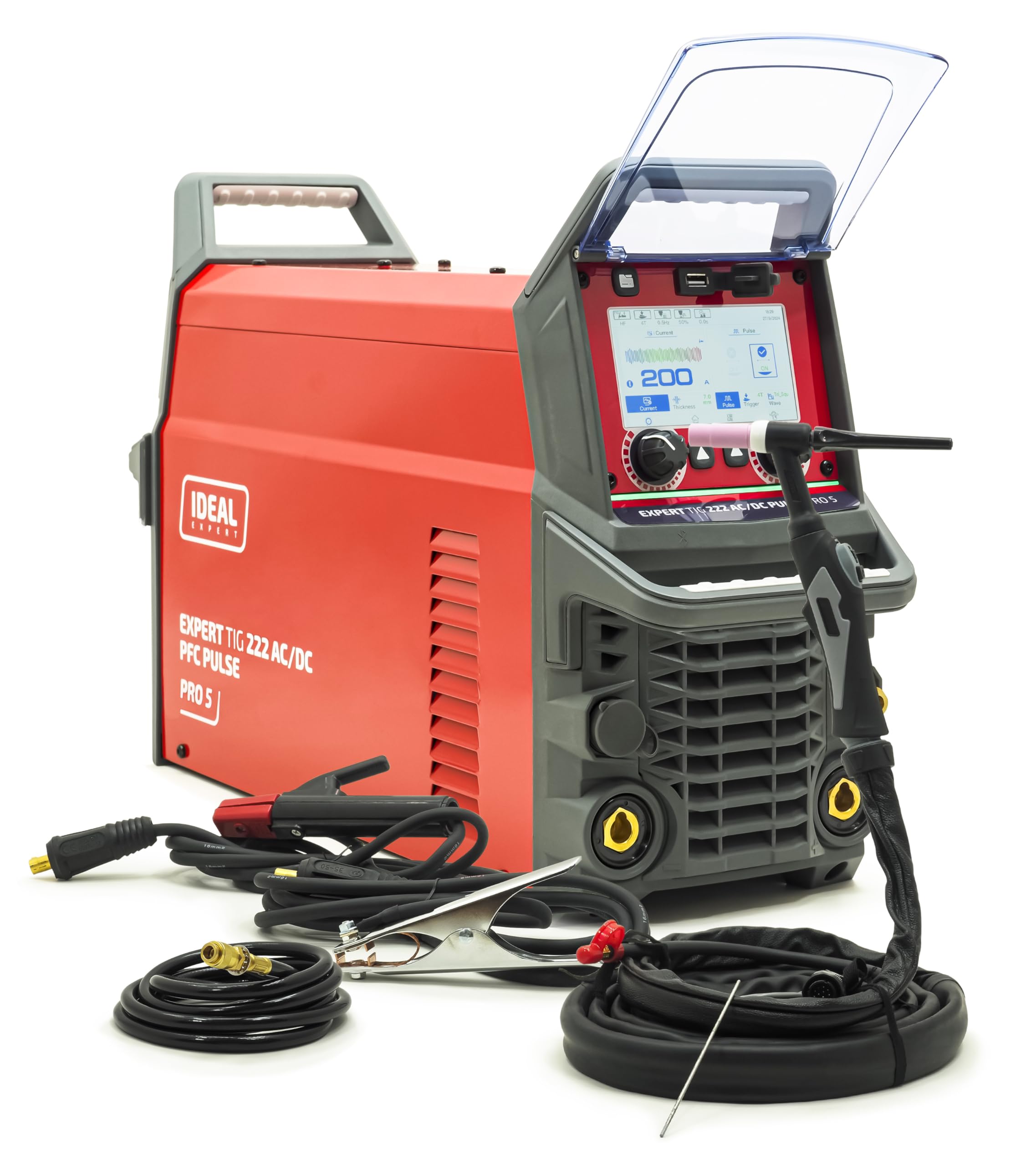 Ideal Expert TIG 222 AC/DC PFC Pulse Pro5 LCD – Máquina de soldar profesional con radiador, carro, función de pulso e encendido RF para soldadura de aluminio precisa y MMA – 230 V 200 A máquina de