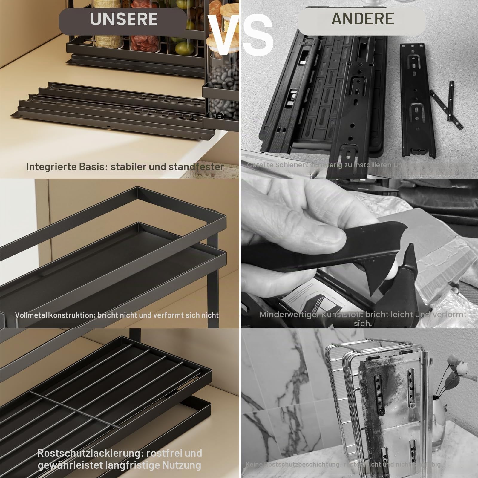 Magheo 2 Stück Gewürzregal Ausziehbar, Metall Gewürz Organizer Schrank, 2 Etagen Herausziehen Gewürzregal Stehend, Kleines Gewürzregals Ohne Bohren Innenschrank Küchen Spice Rack Pull Out (Schwarz)
