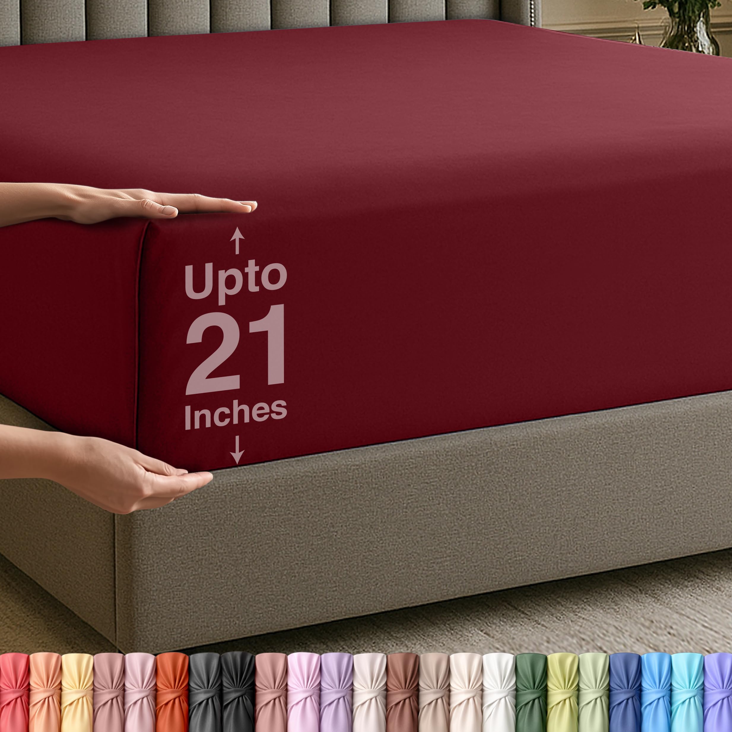 Utopia Bedding Queen Fitted Sheet with Extra Deep Pockets, Fits Mattresses Up to 21 Inches, Shrink and Fade Resistant, Easy Care, Only 1 Deep Pocket Fitted Sheet, Burgundy — image 1