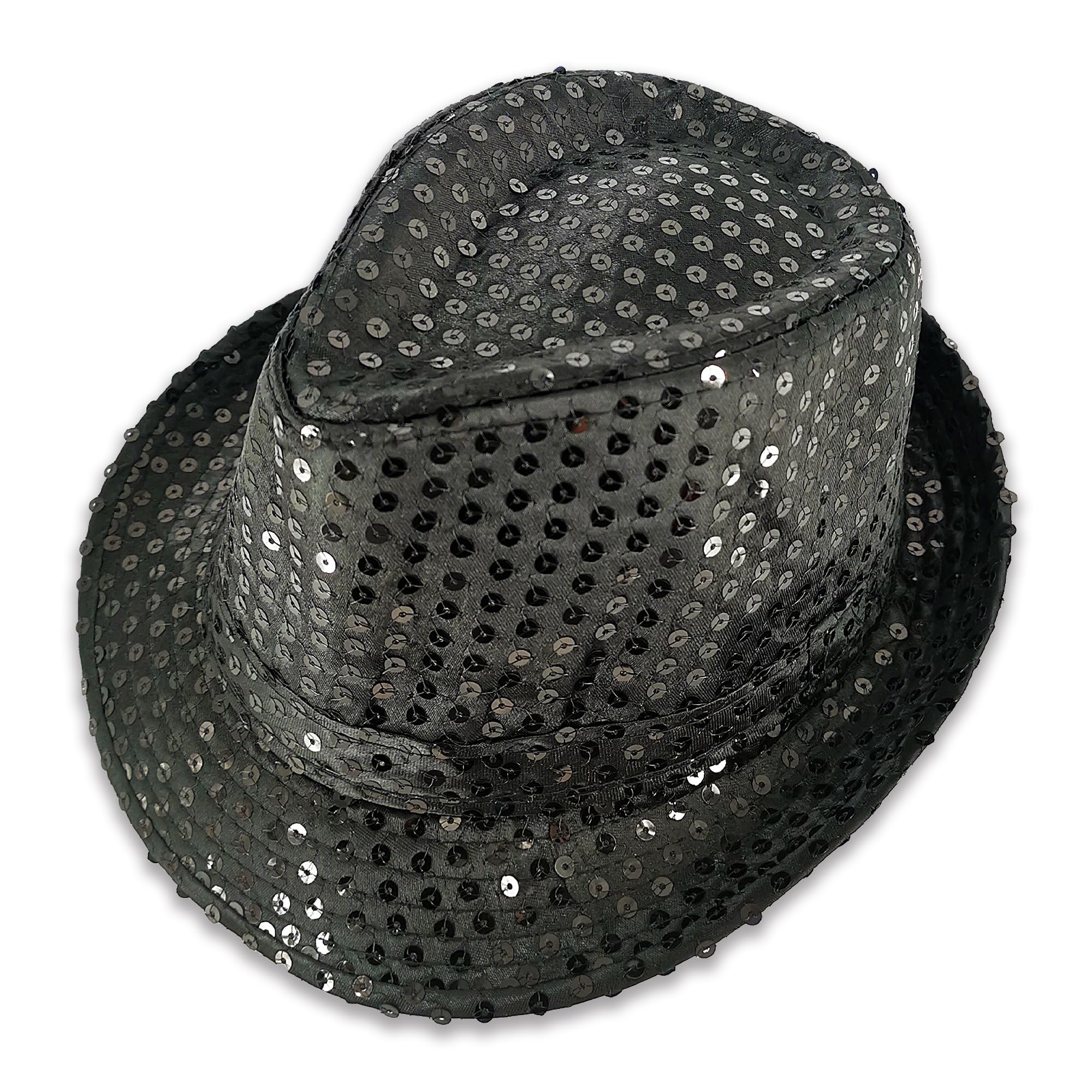 Pohotobooth Props Ltd Vibrant Sequin Fedora Hat - Sparkling Trilby Jazz Party Gangster Hat for Adults, One Size Fits All, Multiple Colors Available (Black)