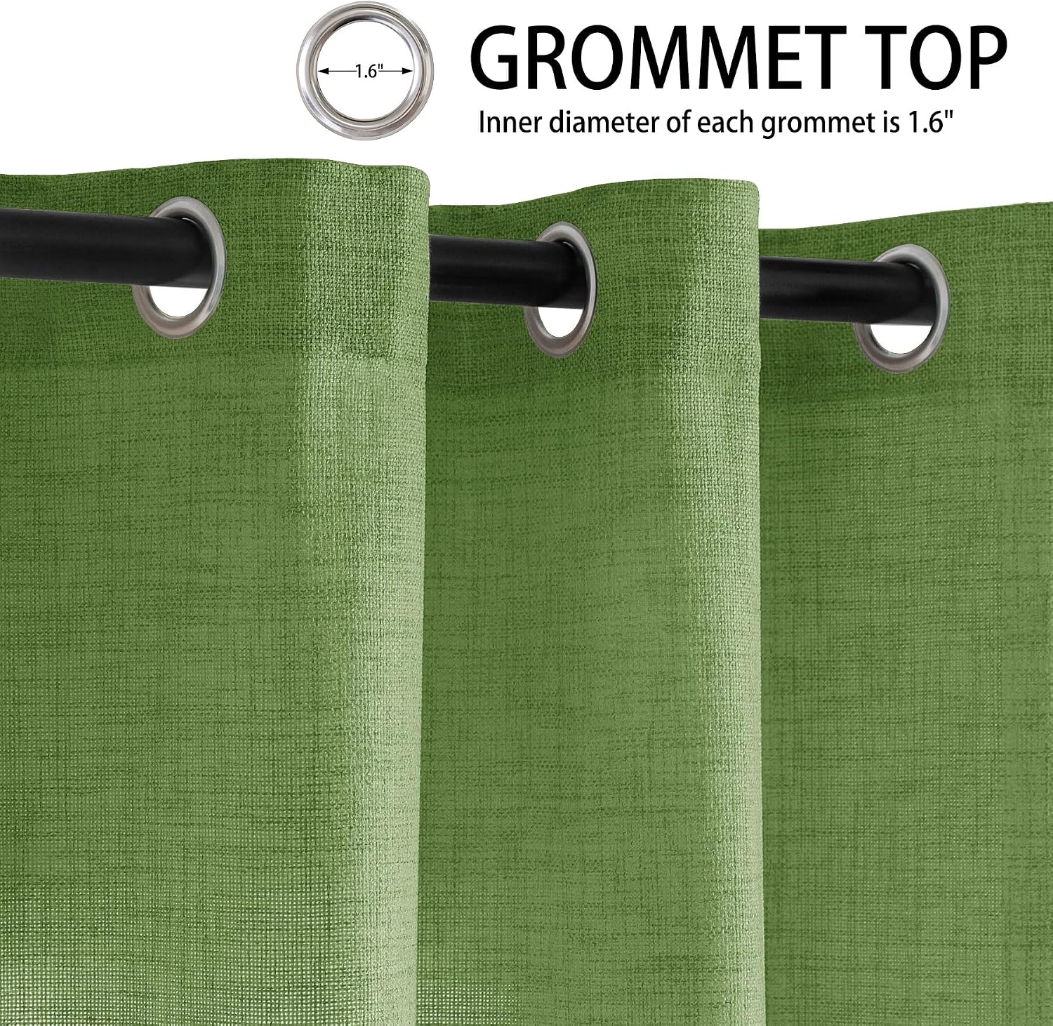 Macochico Natural Linen Curtains 84 Inches Long for Living Room Bedroom Kids-Room Nursery, Light Filtering Window Drapes Privacy for Home Office, with Grommet and Tieback, Green, 52”Wx84”L, 1 Panel