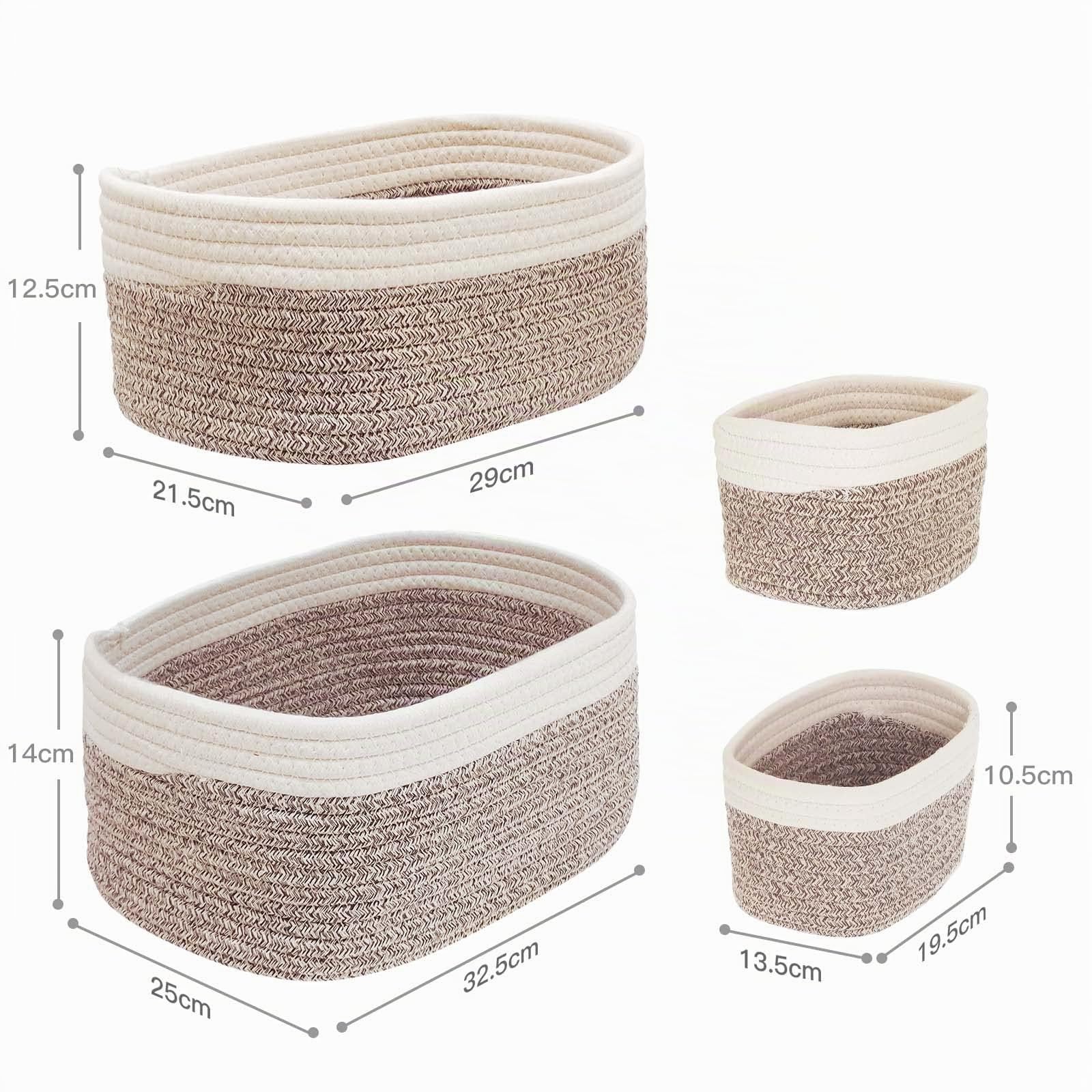 Lot de 4 paniers de rangement en corde de coton tressée, paniers de rangement pour salle de bain, table à langer, paniers tressés, empilables, polyvalents, pour décoration de chambre d'enfant