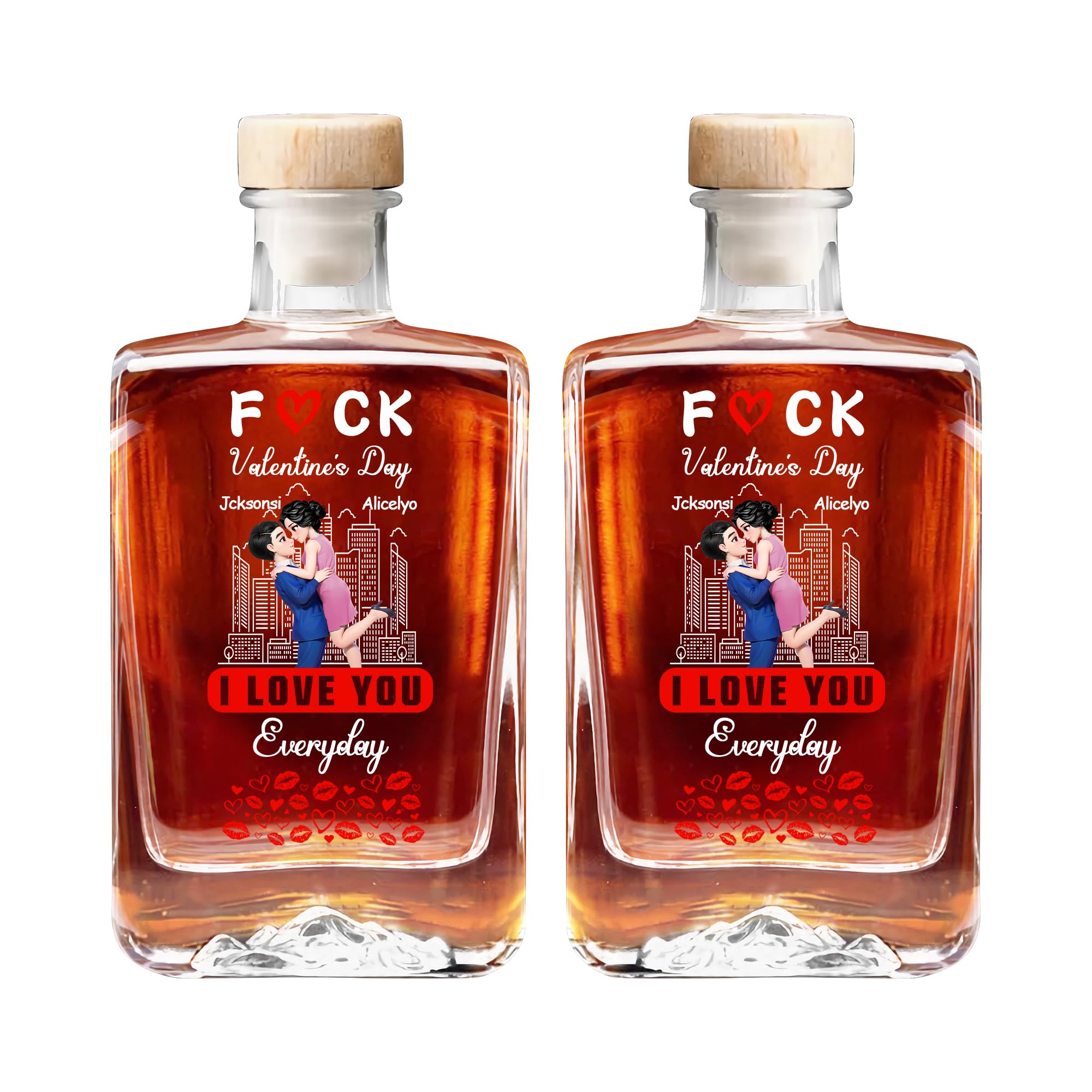 I Love You Everyday Personalized Couple Empty Whiskey Bottle,Custom Glass Liquor Decanter with Name Portrait,Anniversary Valentines Day Gifts for Her Him Couple