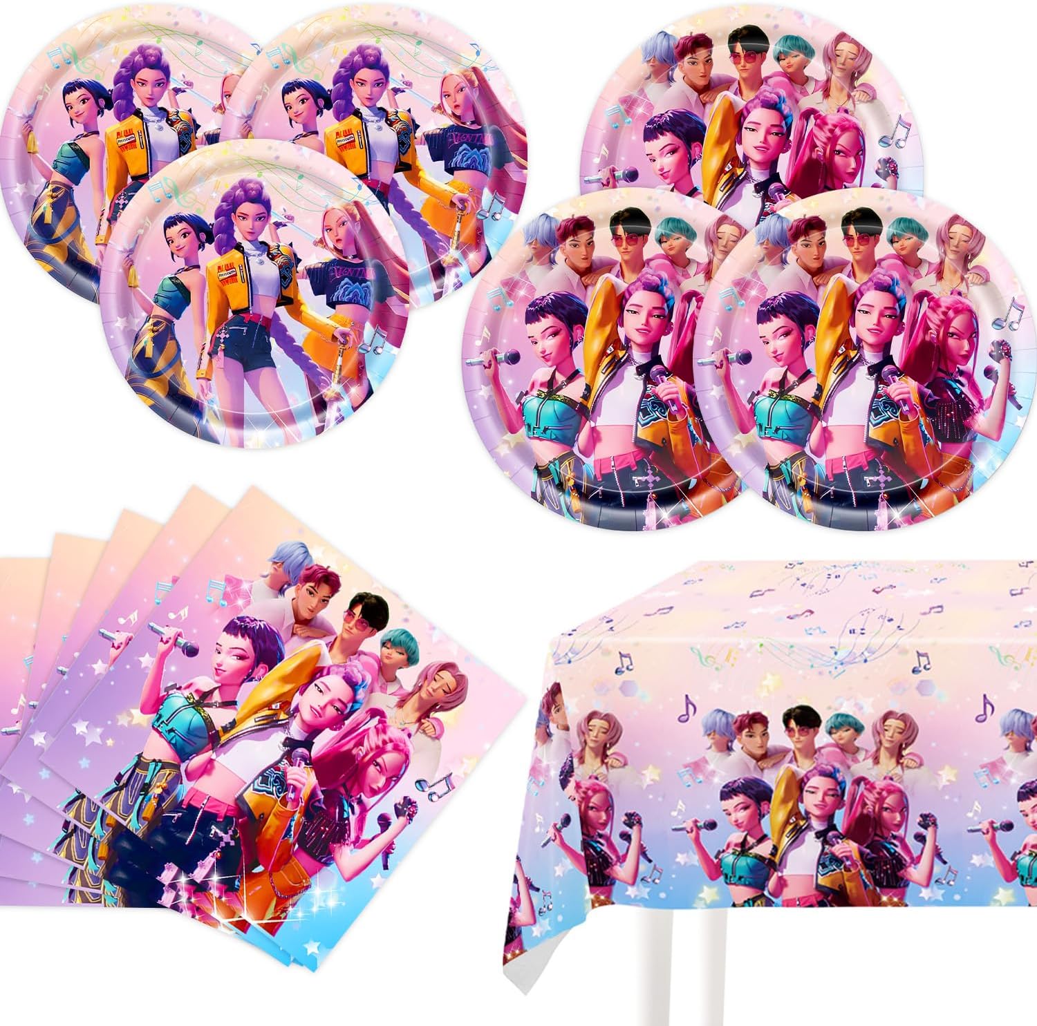 Demon Hunters Birthday Decorations, 20 Plates, 20 Napkins and 1 Tablecover for Boys Girls Kpop Party Supplies