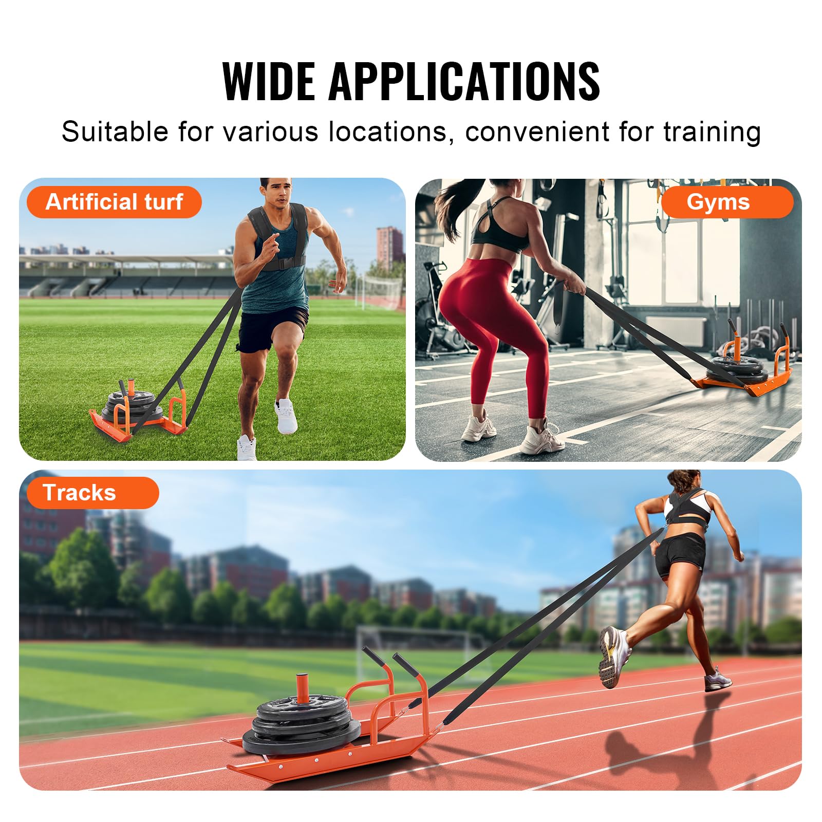 VEVOR Weight Pesas, Trineo Fuerza, Equipo de Entrenamiento de Acero para Ejercicio atlético y Mejora de Velocidad, Adecuado para Placas de Peso de 1 y 2 Pulgadas, Color Naranja, Unisex
