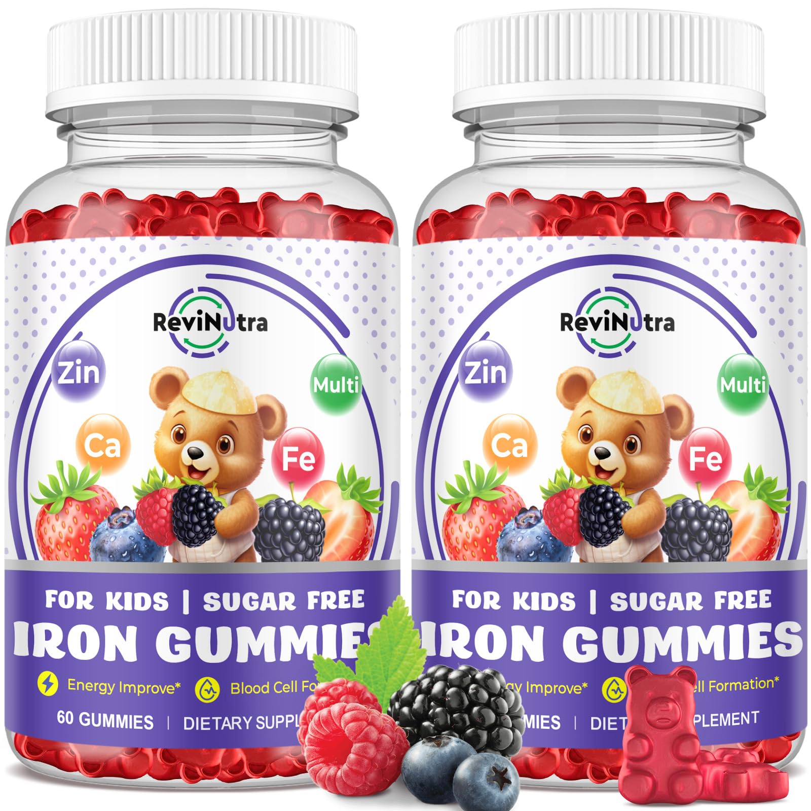 Iron Supplement Gummies for Kids - with Calcium, Zinc, Kids Multivitamin with Iron Gummies - Immune Support, Blood Builder & Energy Support for Iron Deficiency, Anemia, Vegan - 60 Count — Amazon image 13