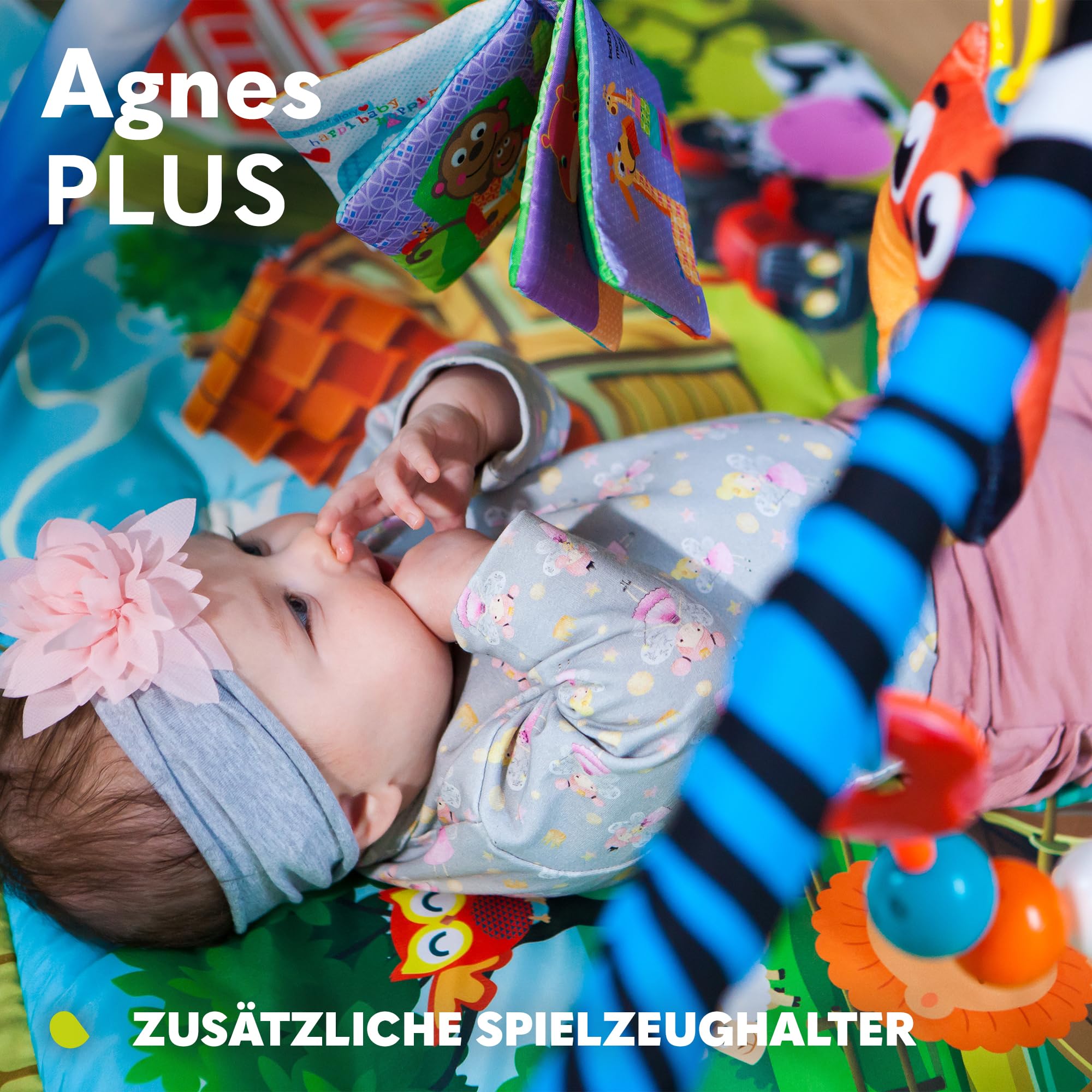 Lionelo Agnes Plus 2in1 Krabbeldecke für Baby, Spielmatte Baby, 2 Spielbögen, Spielhaus, Stoffbuch, Spielzeuge Bunte, Rasselkette, verstärkter Boden, kontrastreiche Farben