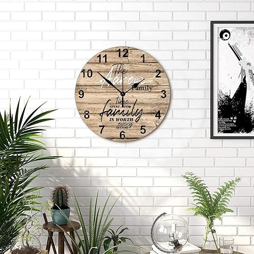 Miniatura 92 de Reloj de pared de madera personalizado que pasa con la familia cada segundo con manecillas de metal, reloj de pared redondo ligero estilo campestre