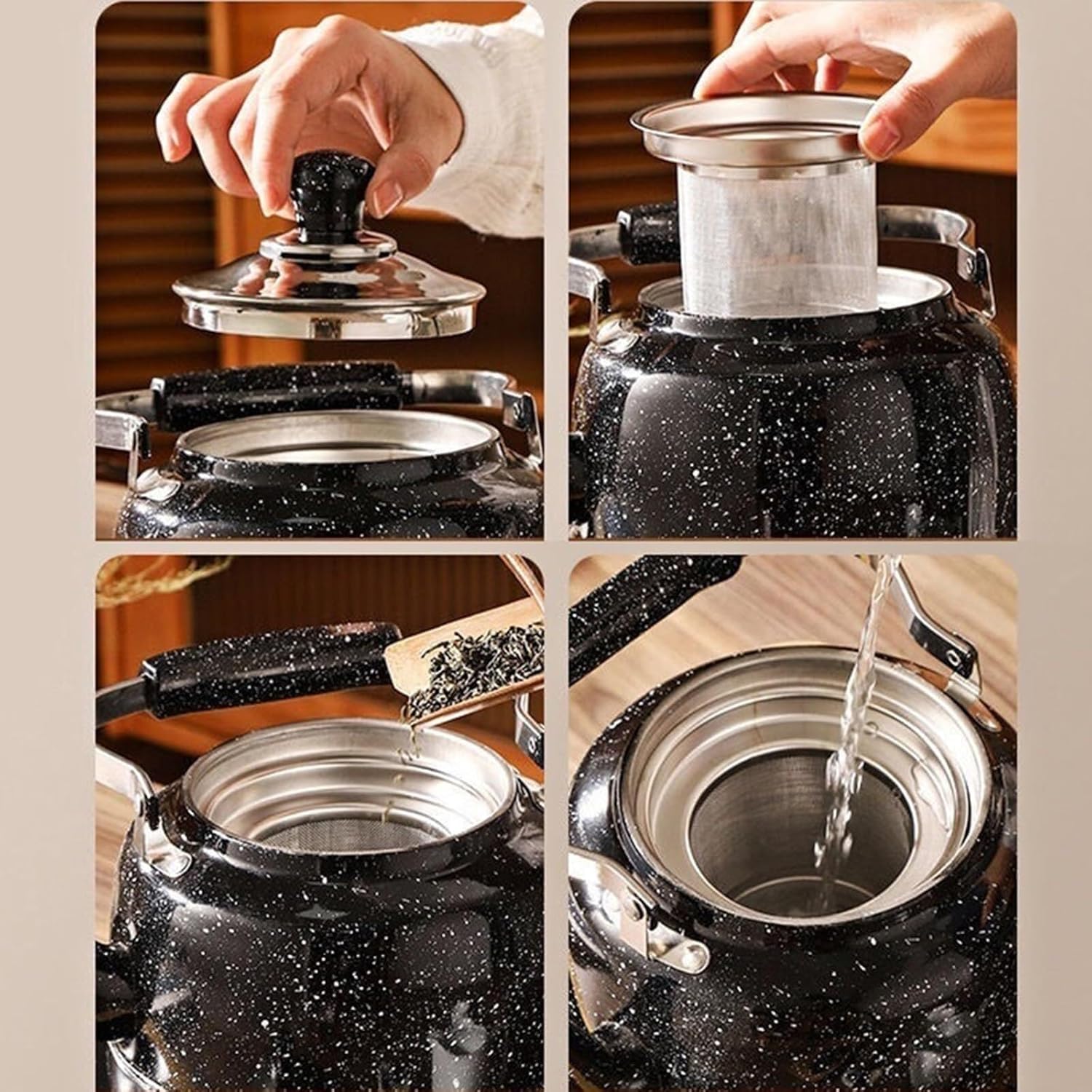 Black Tea kettle 304 Stainless Steel Whistling Tea Kettle for Stove Top Teakettle for Tea, Coffee, Milk