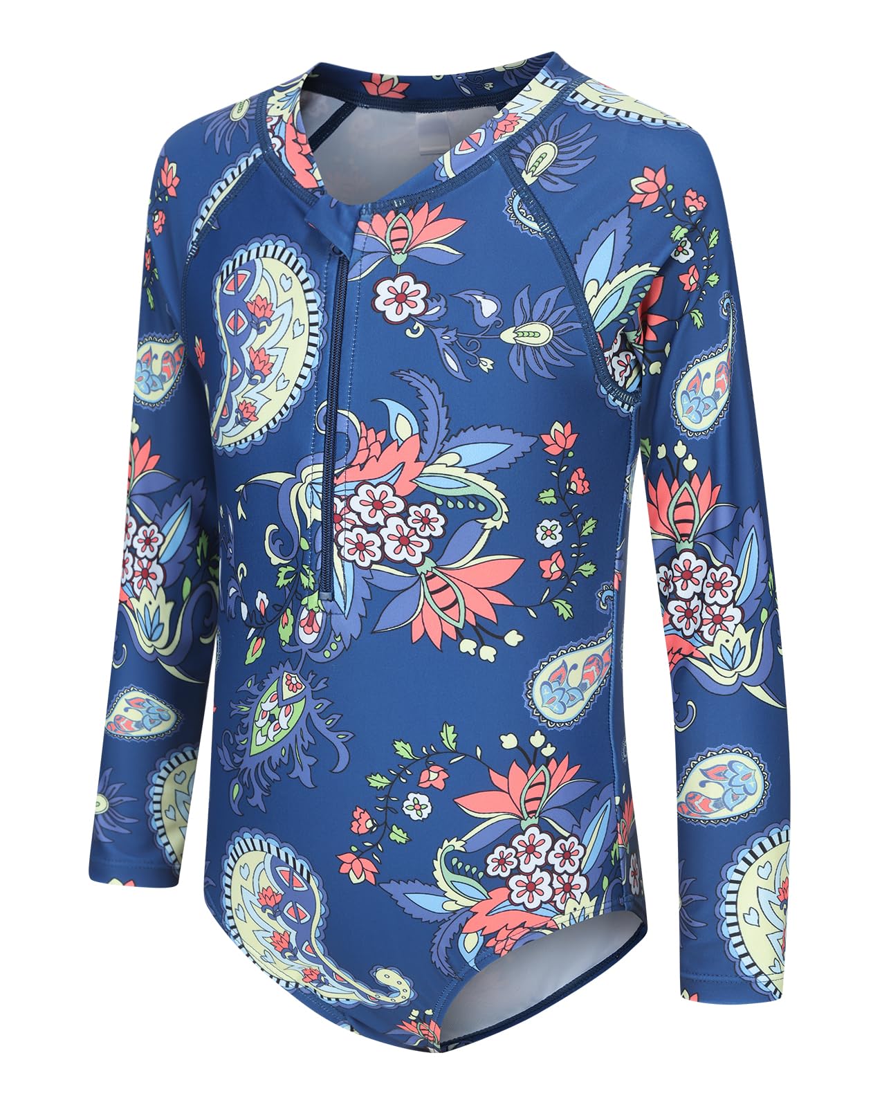 Girls Long Sleeve Rash Guard One Piece Swimsuit Kids UPF 50+ Sun Protection Swimwear Rainbow Striped Bathing Suit 3-14 Years