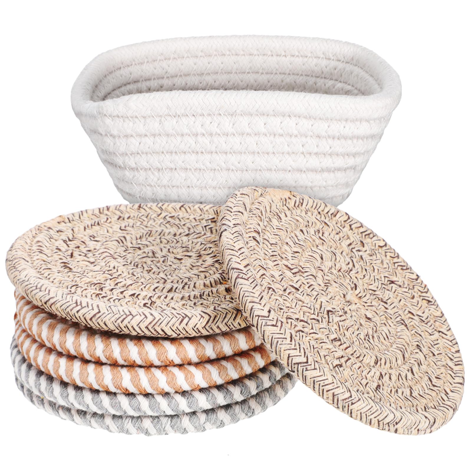 Sous-verres pendaison de crémaillère Zerodeko | Set de 6 en coton fait main avec support