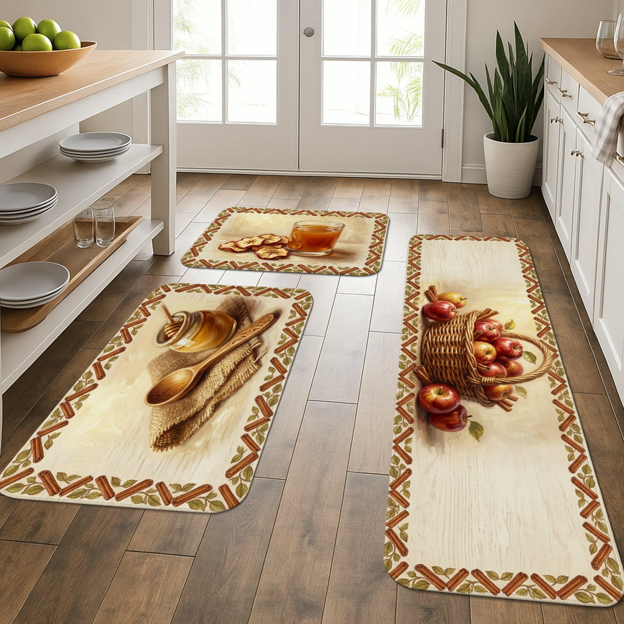 Tapis de cuisine rustique beige lot de 3 tapis de sol lavables pour entrée et salle de bain