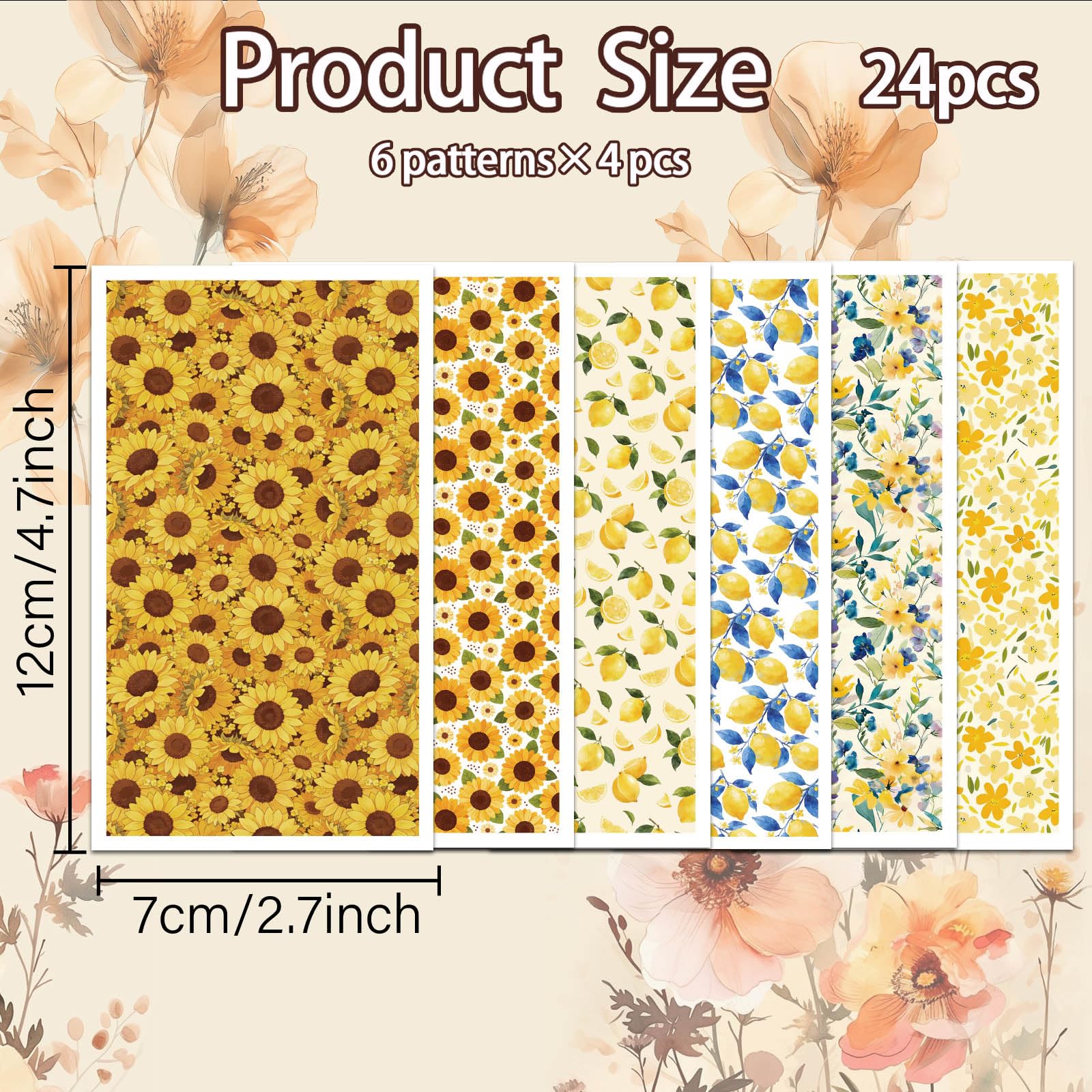 OLYCRAFT 24pz Carta da Trasferimento per Argilla con Fiori Gialli 6 Design Carta da Trasferimento Limoni per Polimeri Girasoli per Argille Polimerica per Creazione Orecchini in Argilla Gioielli