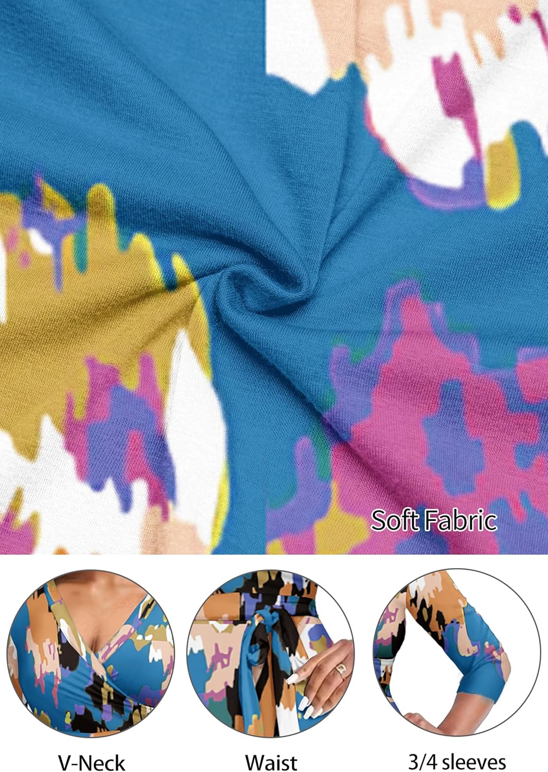 FANDEE Women's Maxi Dress 2024 Floral Print Boho Dress Summer Long Maxi Dress V-Neck 3/4 Sleeve with Pocket - Image 4