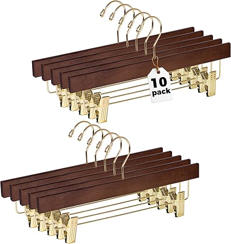 Miniatura 14 de Quality Hangers Perchas de madera para pantalones, paquete de 20 ganchos giratorios para ropa, falda de madera de loto, pantalones, pantalones