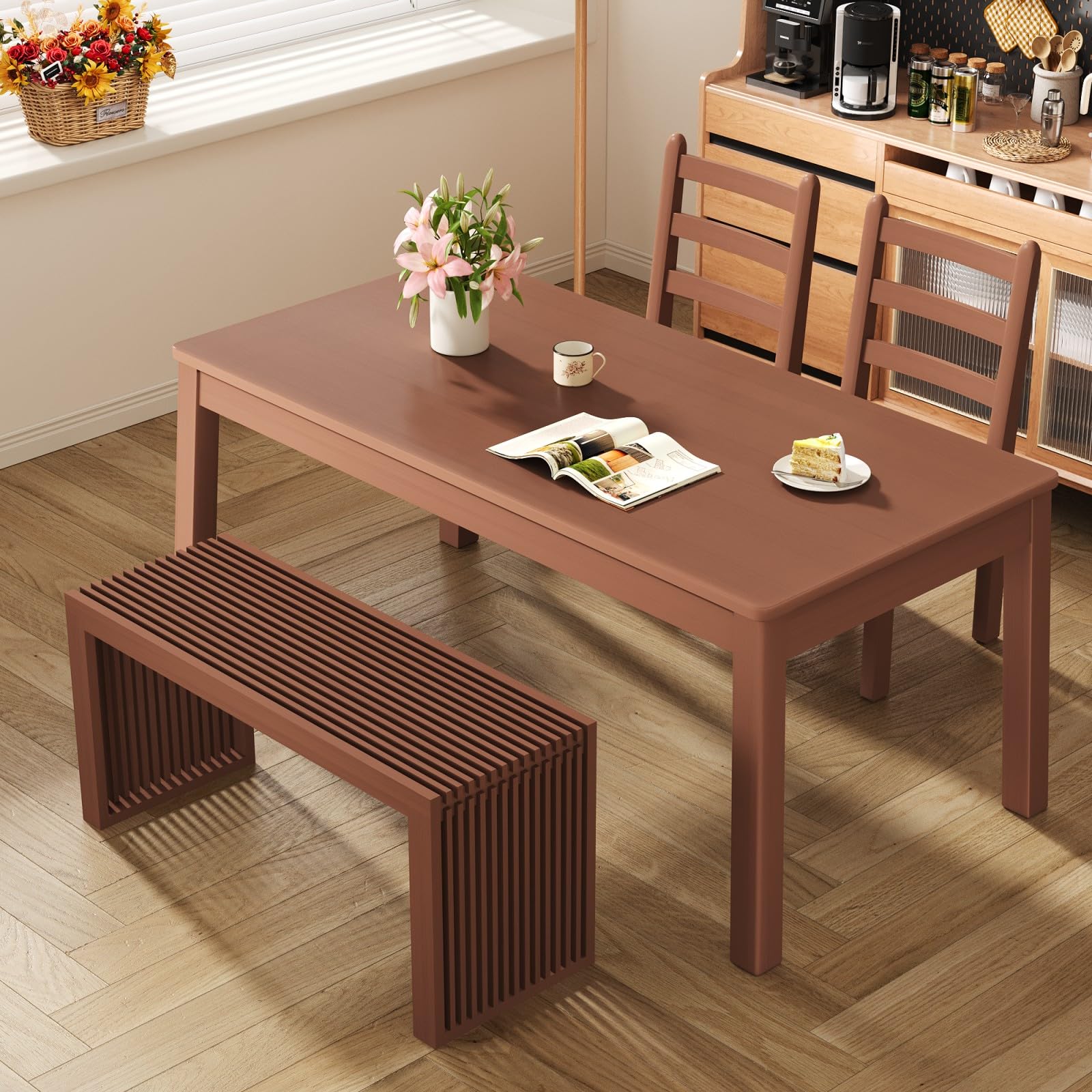 APRTAT Bamboo Dining Bench 35 Inch Indoor Wooden Shoe Benches for Entryway | Entryway Shoe Rack Bench.,Solid Bamboo Benches,for Living Room, Hallway, Bedroom, Bathroom,Easy Assemble,Slatted Design,