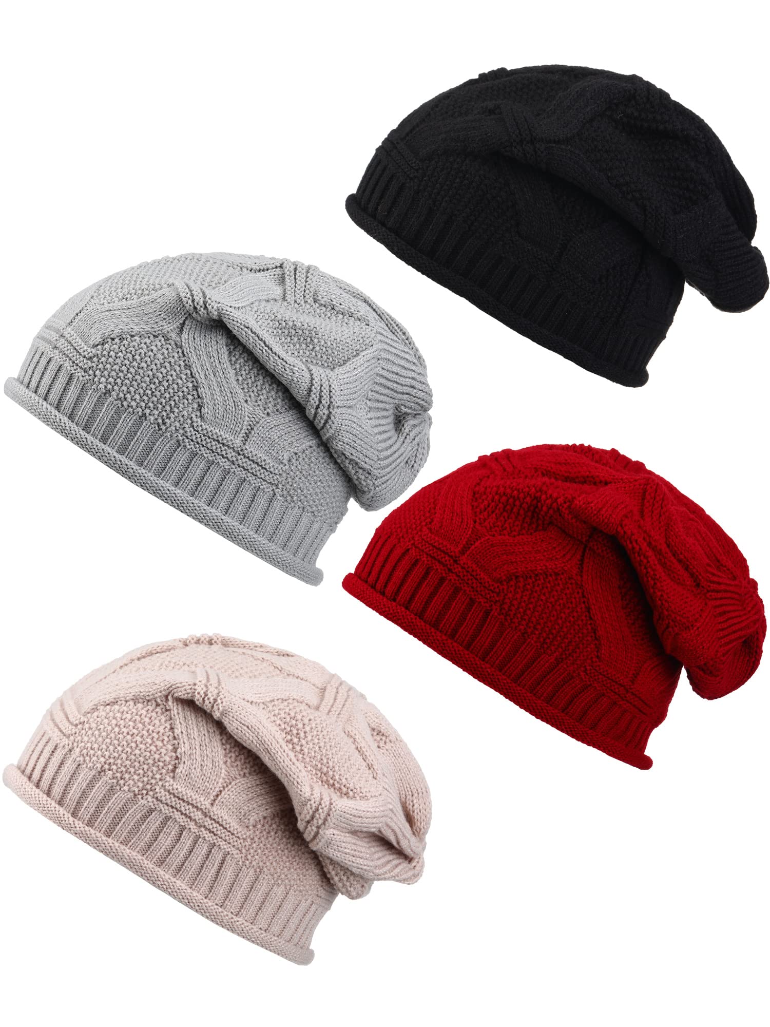 6 Pieces Winter Hats for Women Soft  Beanie  Acrylic Slouchy  Beanie  Warm Knit  Hat   Ski  Skull Cap for Women and Men Grey
