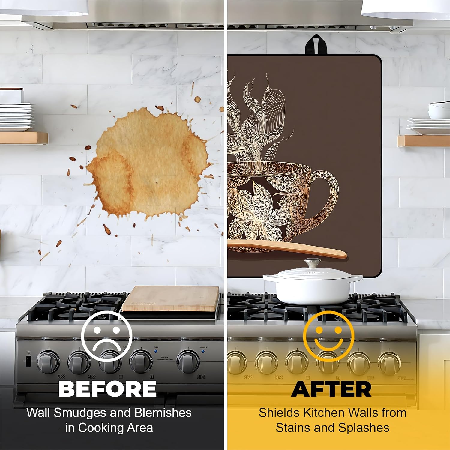 NYZE Stove Top Cover for Electric/Glass Stove, 28x20 Inch Stovetop Cover Flat Top Protector Dish Drying Mat for Kitchen (Coffee Cup Floral Steam)