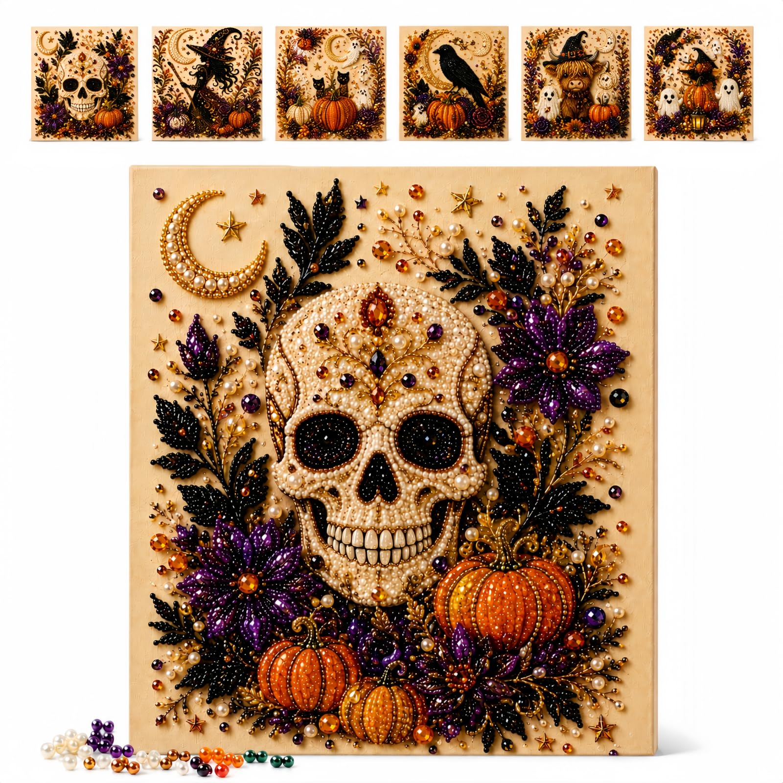 Halloween Pearl Art Kit, Pearl Painting Kits for Adults, Halloween Diamond Art, Fall Home Decor Wall Arts for Adults and Beginner DIY Seasonal Party Gift (Cc)