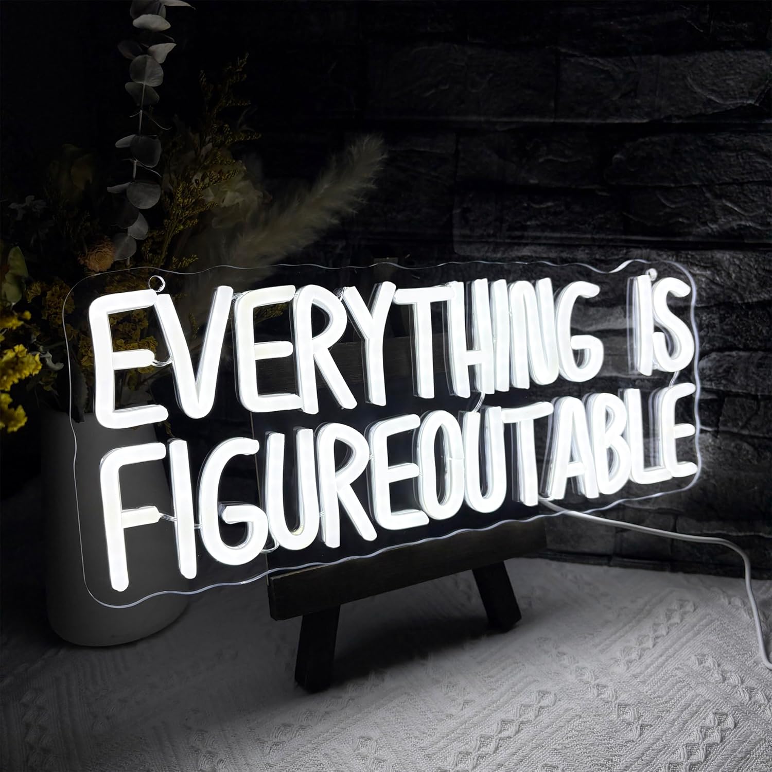 Mutank Everything is Figureoutable Neon Sign, USB Powered Dimmable LED Motivational Neon Light, for Inspirational Office Decor Workspace School Room Desk Wall Decor, Gift For Entrepreneur(15.7*6.2 in)