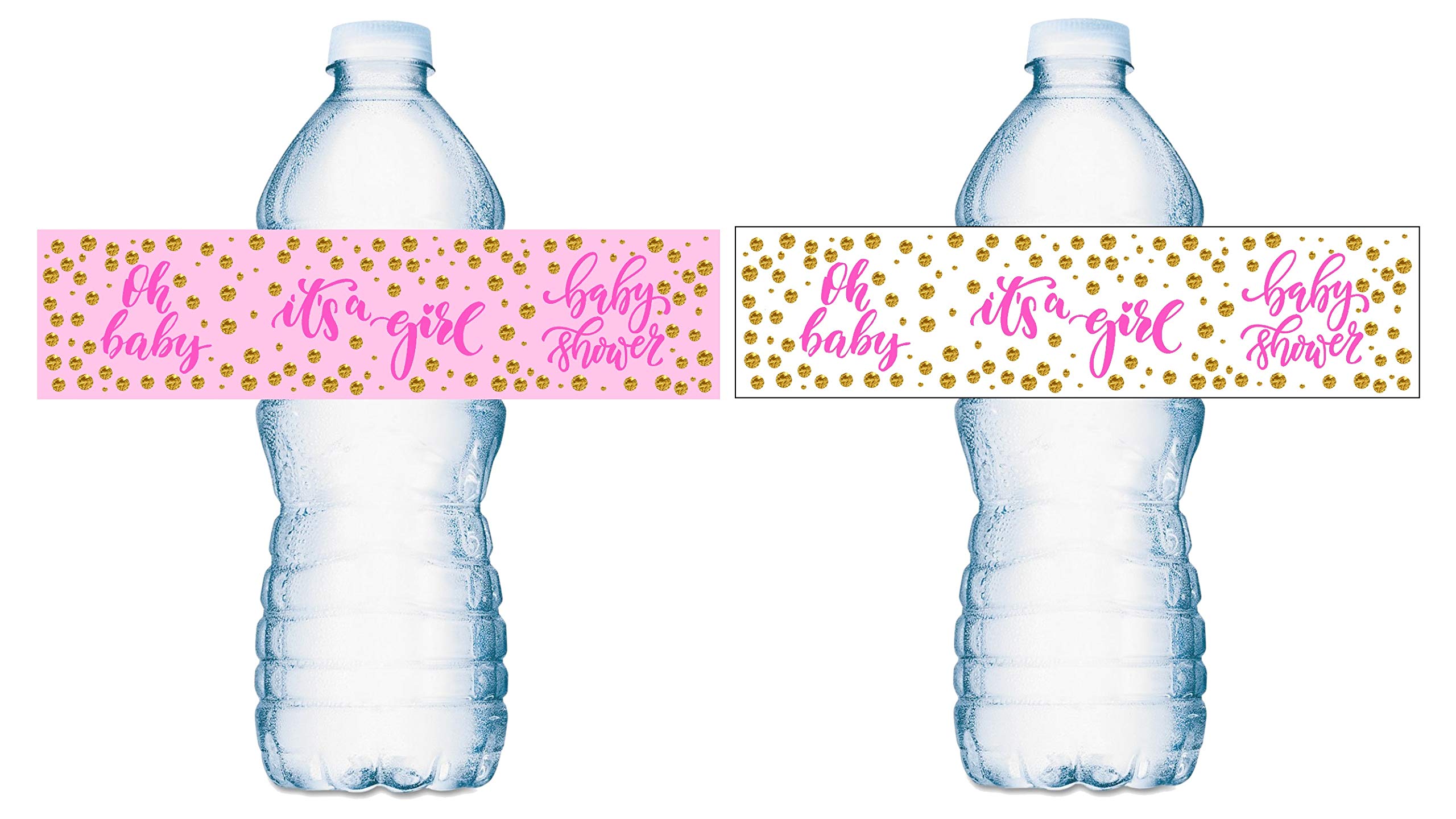 20 Pink It’s a Girl Oh Baby Water Bottle Labels; Baby Shower Set of 20 Waterproof Water Bottle Stickers Wrappers, Decorations; Pink and White. Made in USA