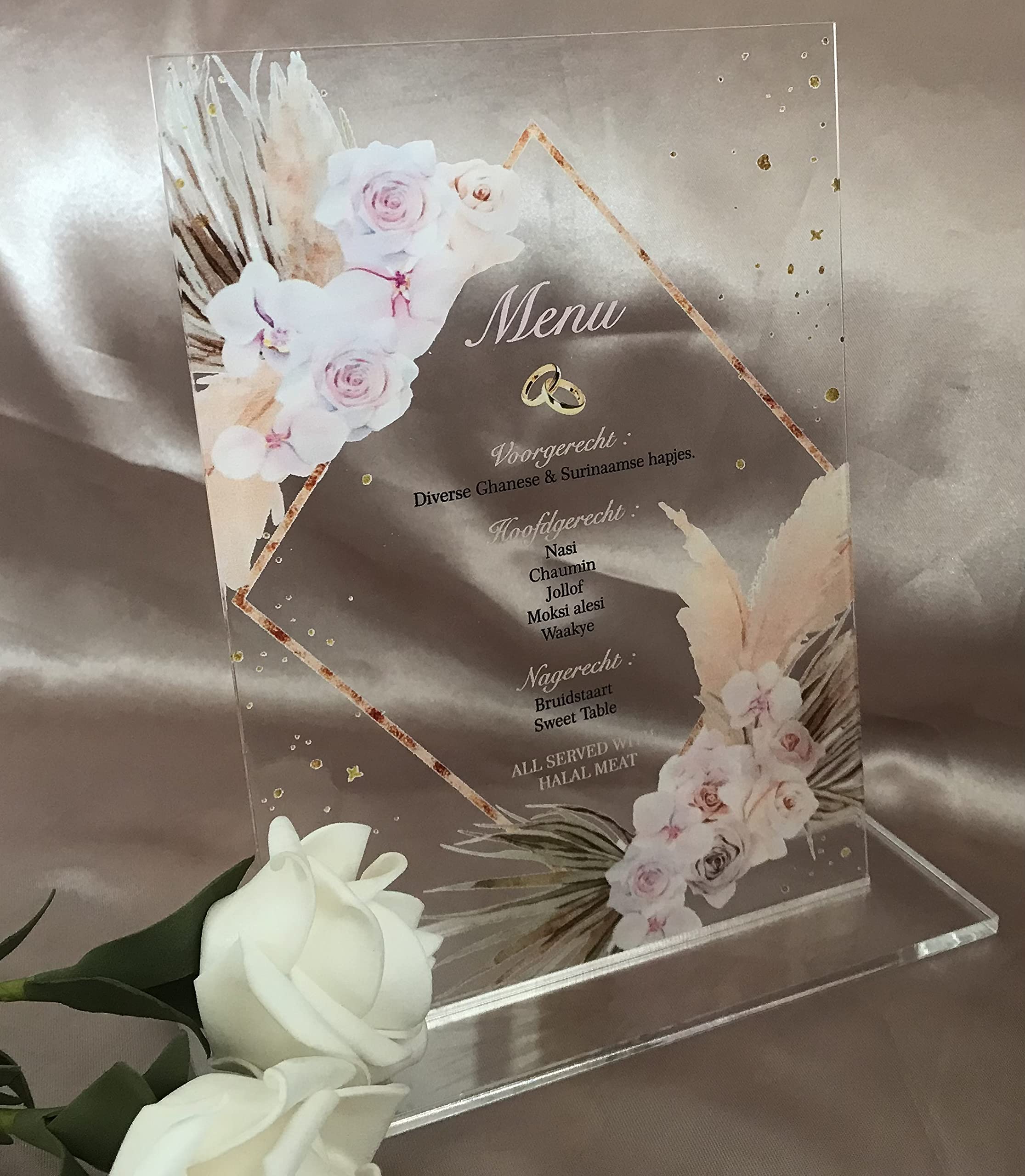 Custom 10pcs Acrylic Dinner Menu,Party Menu,Pink Floral Party Favor Table Decorations,Transparent Menu,Acrylic Wedding Menu with Base,10pcs