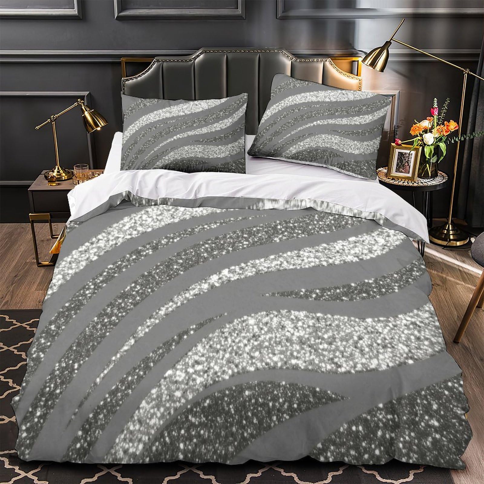Housse de couette imprimé 3D rayures avec parure de lit microfibre 140x200cm pour garçon