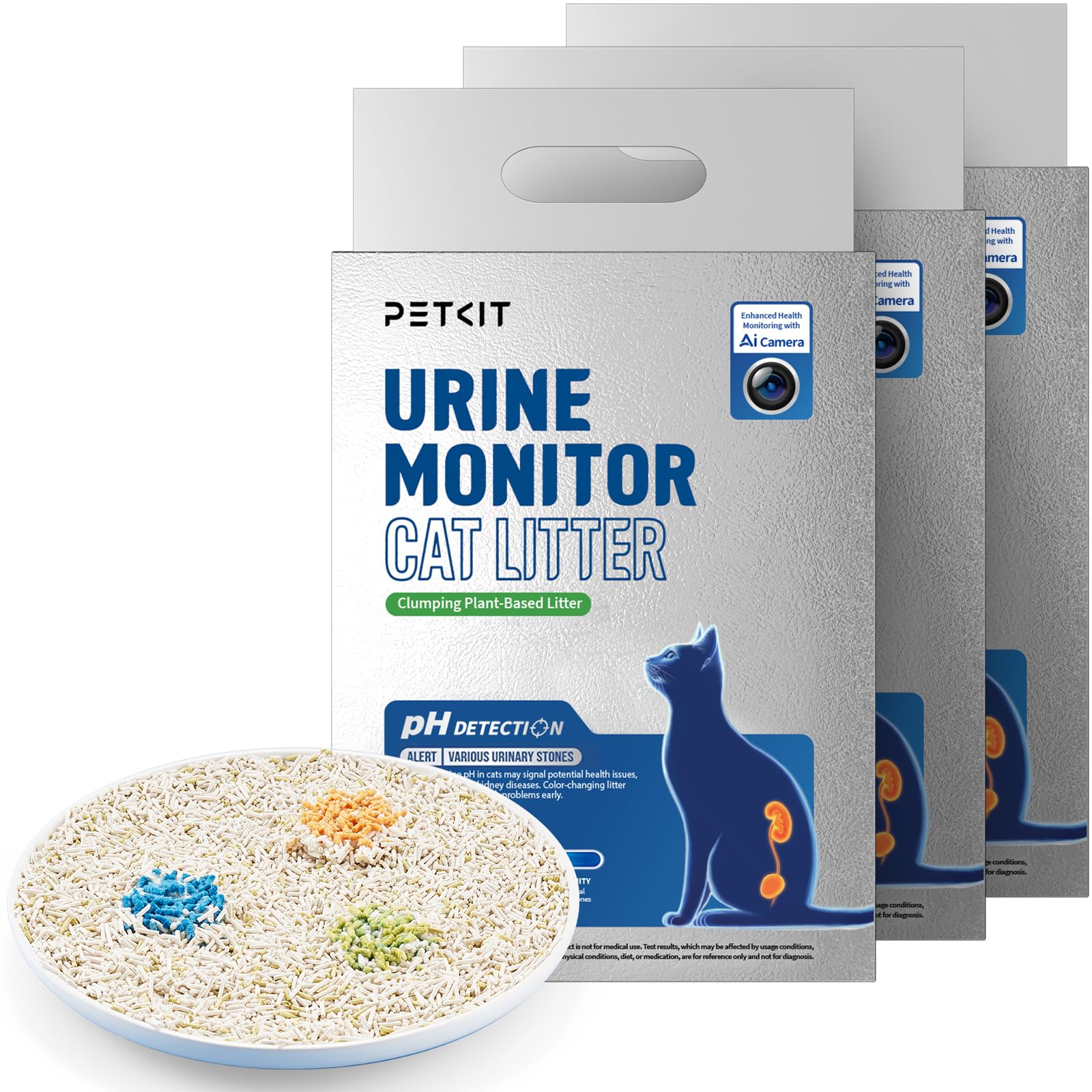 PETKIT 2025 New Urine Monitor Litter, pH Detection Tofu Litter, Superior Clumping 100% Natural Ingredients Plant Cat Litter, Dust-Free and Odor Control, Non-Sticky, Easy Scooping (5.2lb×3bag