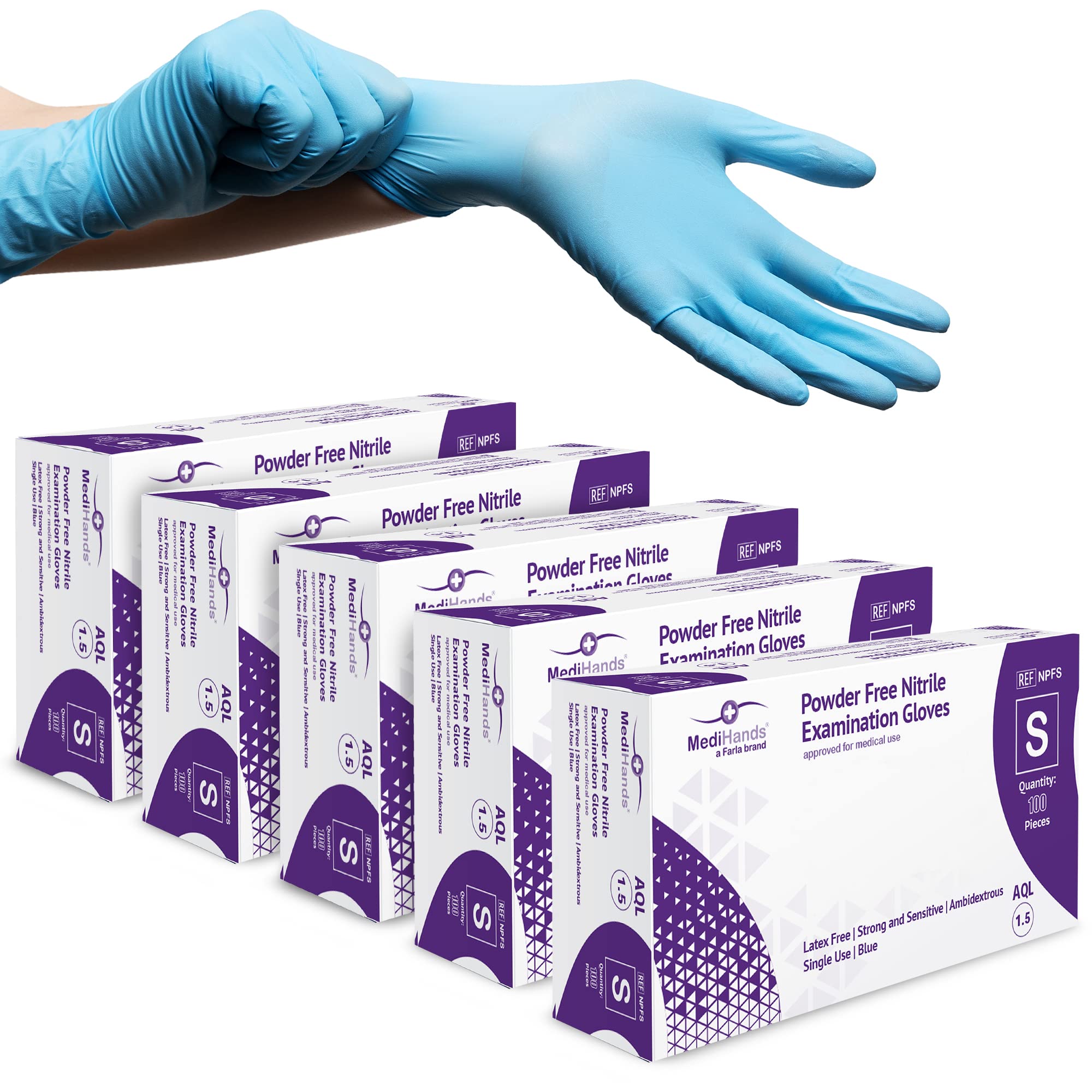 MediHands Nitrile Gloves Small, Blue Heavy Duty Disposable Gloves, Powder Free, Latex Free, and Protein Free, Medical, Food, Multi Use, Pack of 500