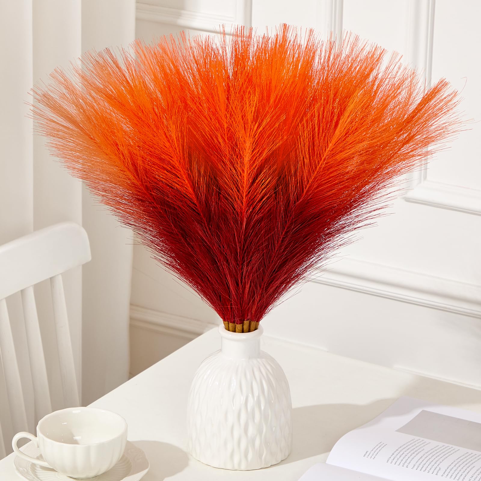 Herbe de pampa artificielle dégradé orange rouge Serwalin pour vase