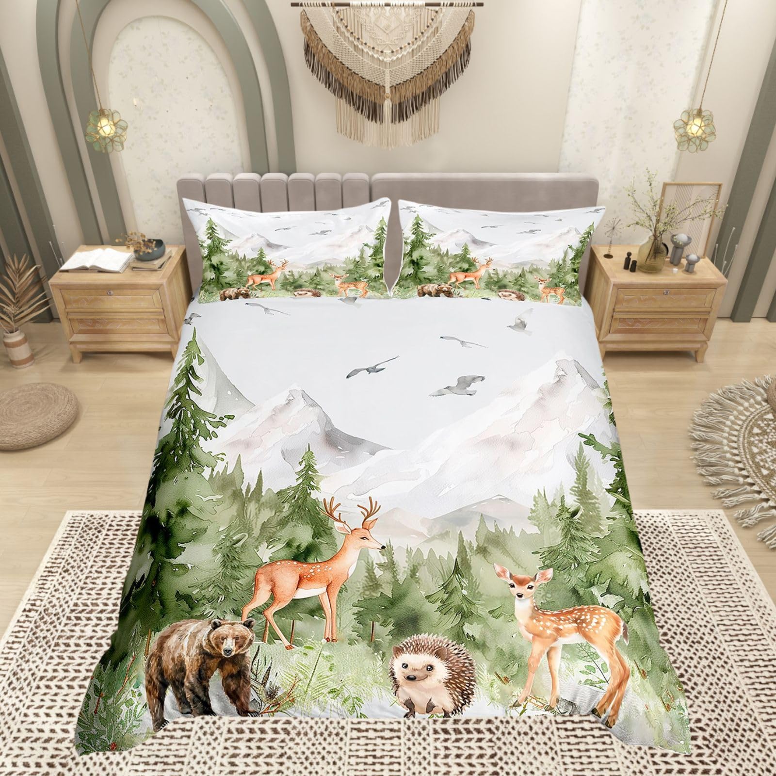 Homewish Rustic Woodland Themed Super King Duvet Cover with 2 Pillowcases
