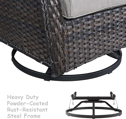 Miniatura 5 de HUMMUH Sillas Mecedoras Giratorias de Mimbre para Patio Exterior con Respaldo Alto, Sillas Deslizantes de Ratán PE, Juego de Muebles de Patio de 4