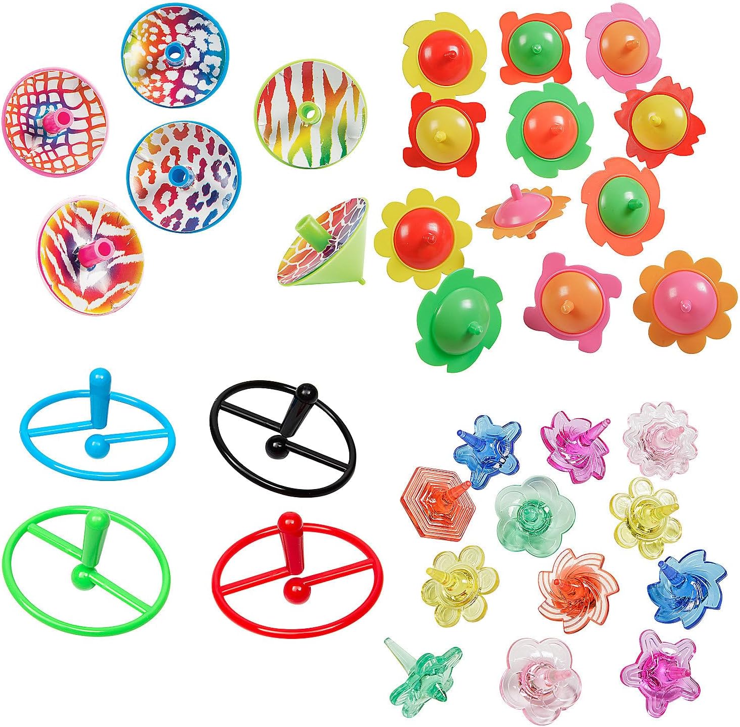 Fun Express Bulk 336 Pieces Bright Color Plastic Spinning Tops Assortment