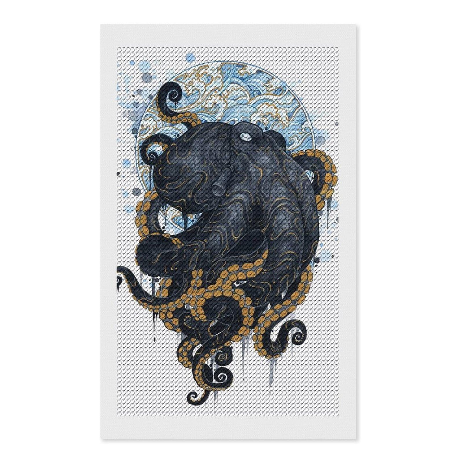 Junmoney Water Octopus Diamond Painting Set 12"x20", Full Kit Included, Sparkling Round Gems, Farmhouse Decor, Festive Craft Gift