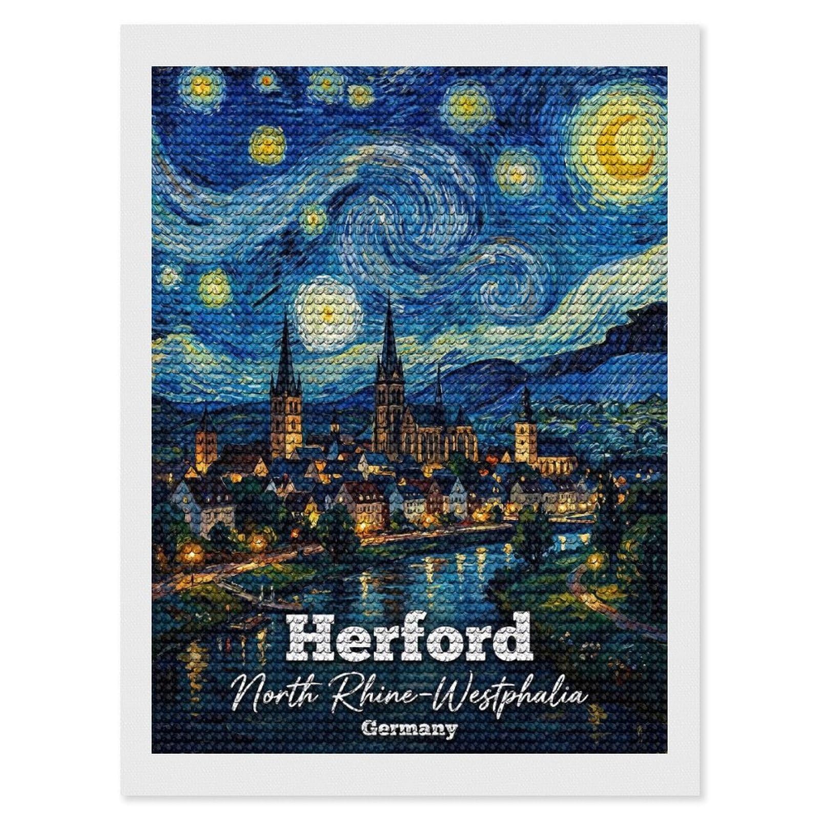 Junmoney Herford Germany Starry Night Diamond Art Kit 12"x16", Relaxing DIY Hobby, Satisfying Creative Project, Living Room Decor, for Women
