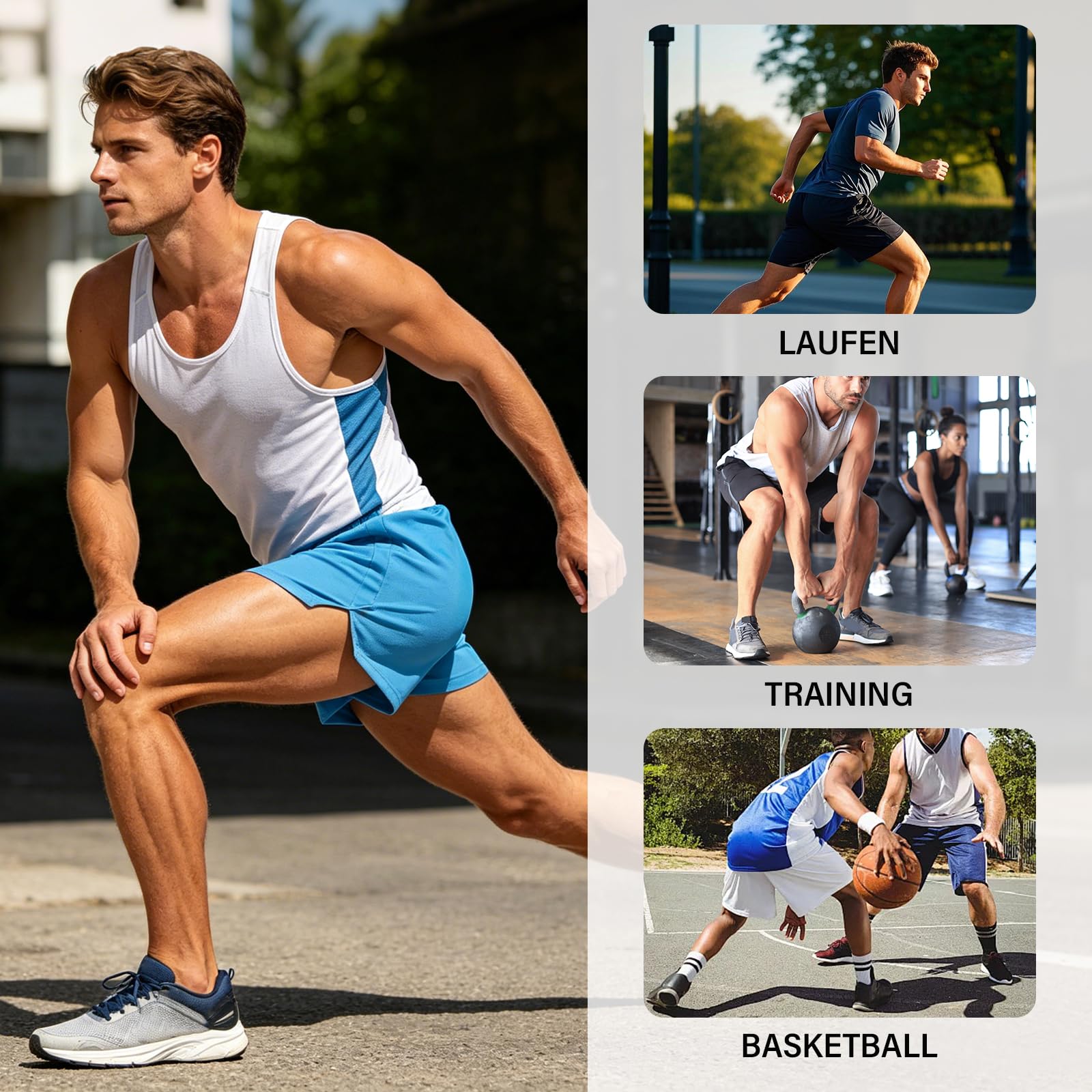 Amy Coulee Sporthose Herren Kurz 3" Mesh Laufhose Trainingshose Herren Kurz Schnelltrocknende Basketball Sport Shorts mit Innenzugband