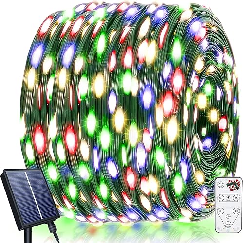 Luces solares de Navidad, 600 luces LED solares mejoradas, luces solares multicolor para exteriores, con 8 modos de luces solares de Navidad al aire