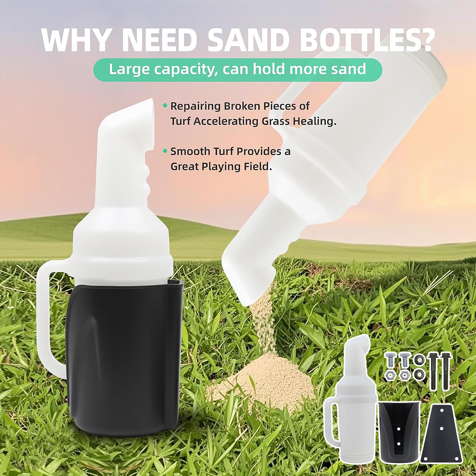 ABS-Sandflasche für Golfwagen, mit Griff und Befestigungsmaterial, passend für die meisten Club-Auto-Versionen, Golfwagen-Zubehör mit Schrauben