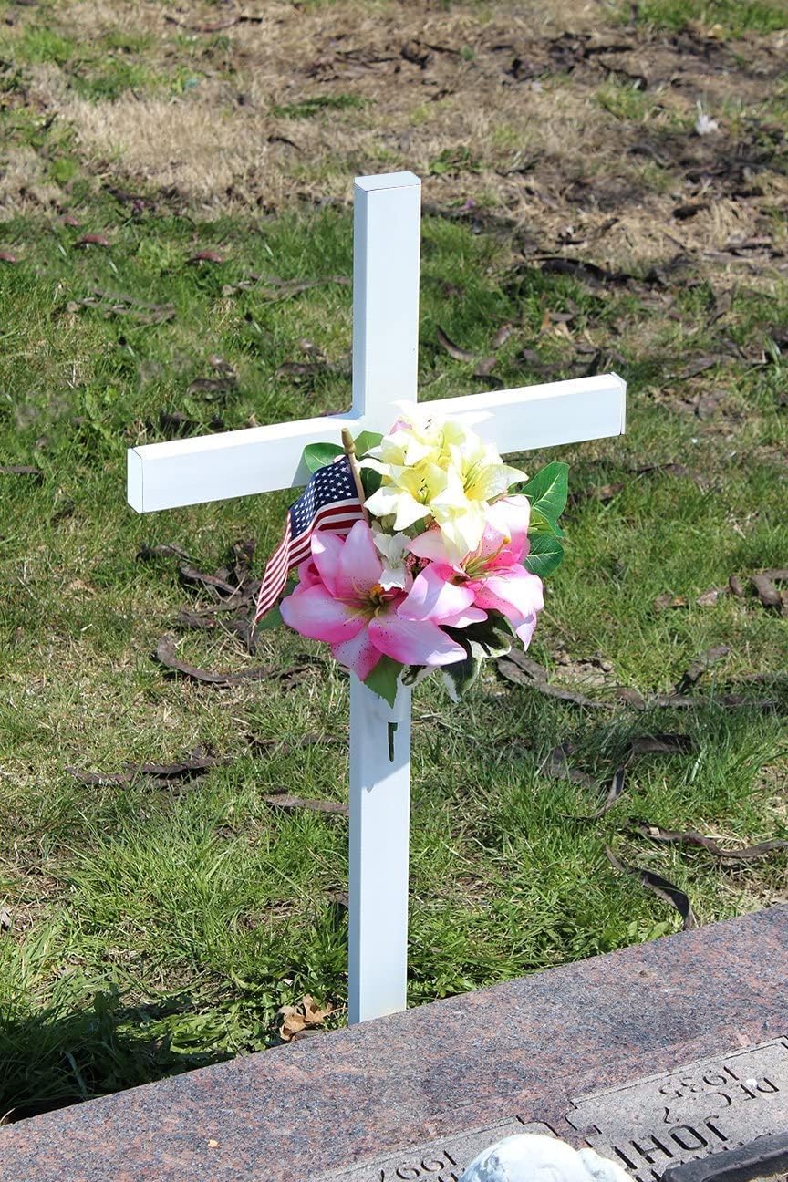 Woodhaven Large Memorial Cross - Perfect For Outdoor And Memorial Sites - Steel Grave Marker White Powder Coat Finish - Headstone Replacement - Made In The USA