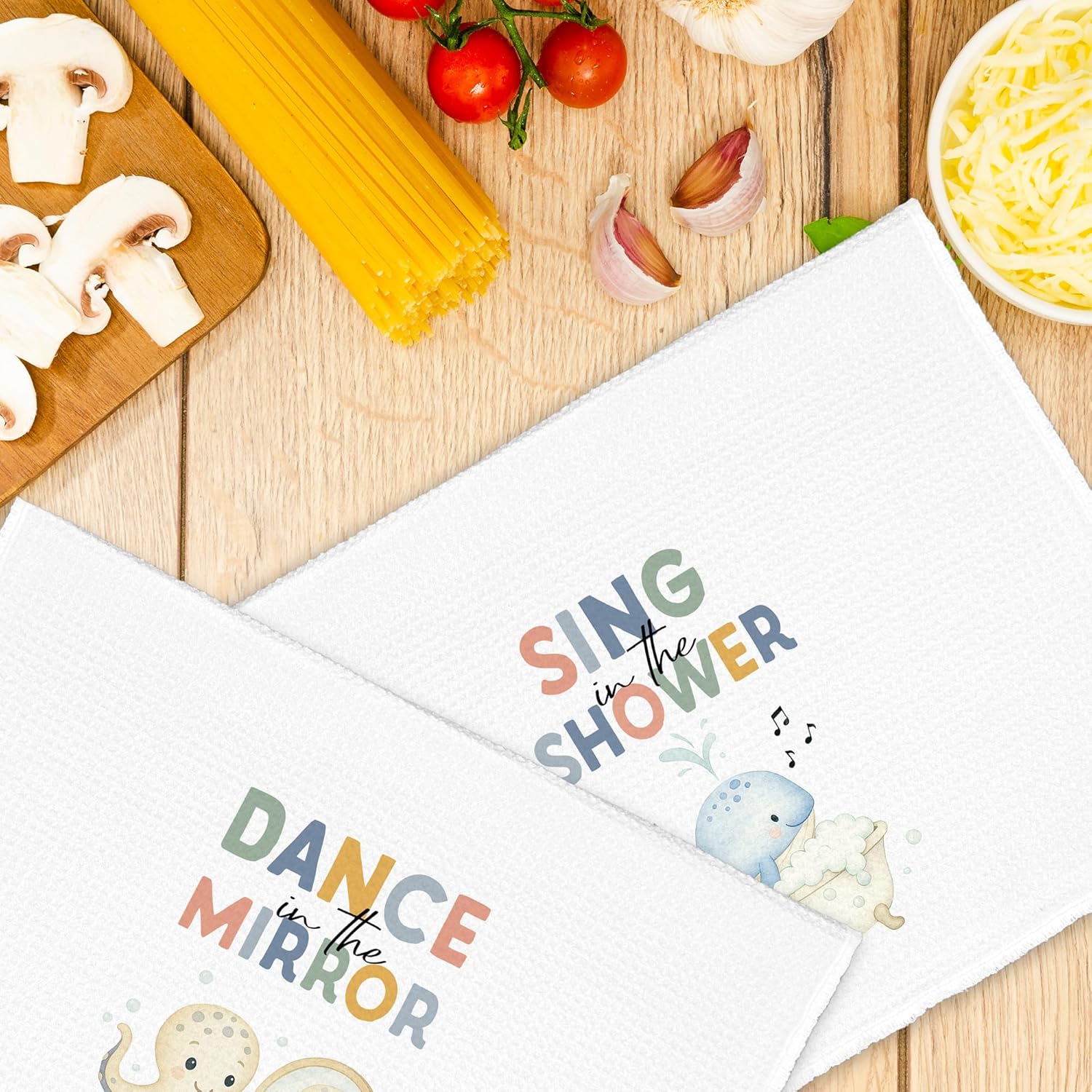 Funny Sea Animals Bathroom Kitchen Towels Set of 2, Cute Hand Towels Decor for Bathroom, Whale Octopus Dish Towel, Nursery Tea Bar Waffle Towel for Dorm Kids Home 16x24in - Image 5