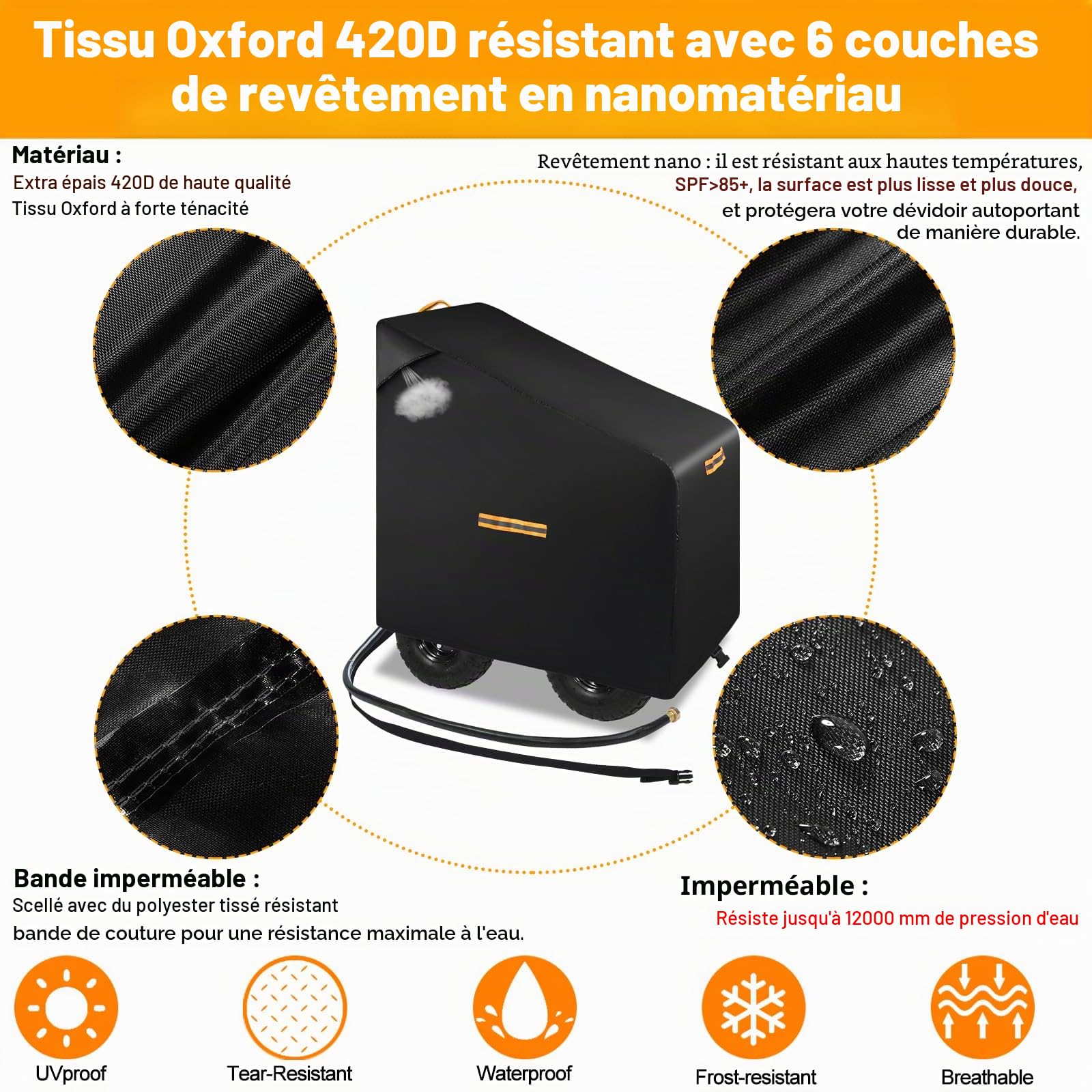 Housse étanche 420D Protection solaire Ouvrage d'aération 4 bandes réfléchissantes pour dévidoir de tuyau d'arrosage