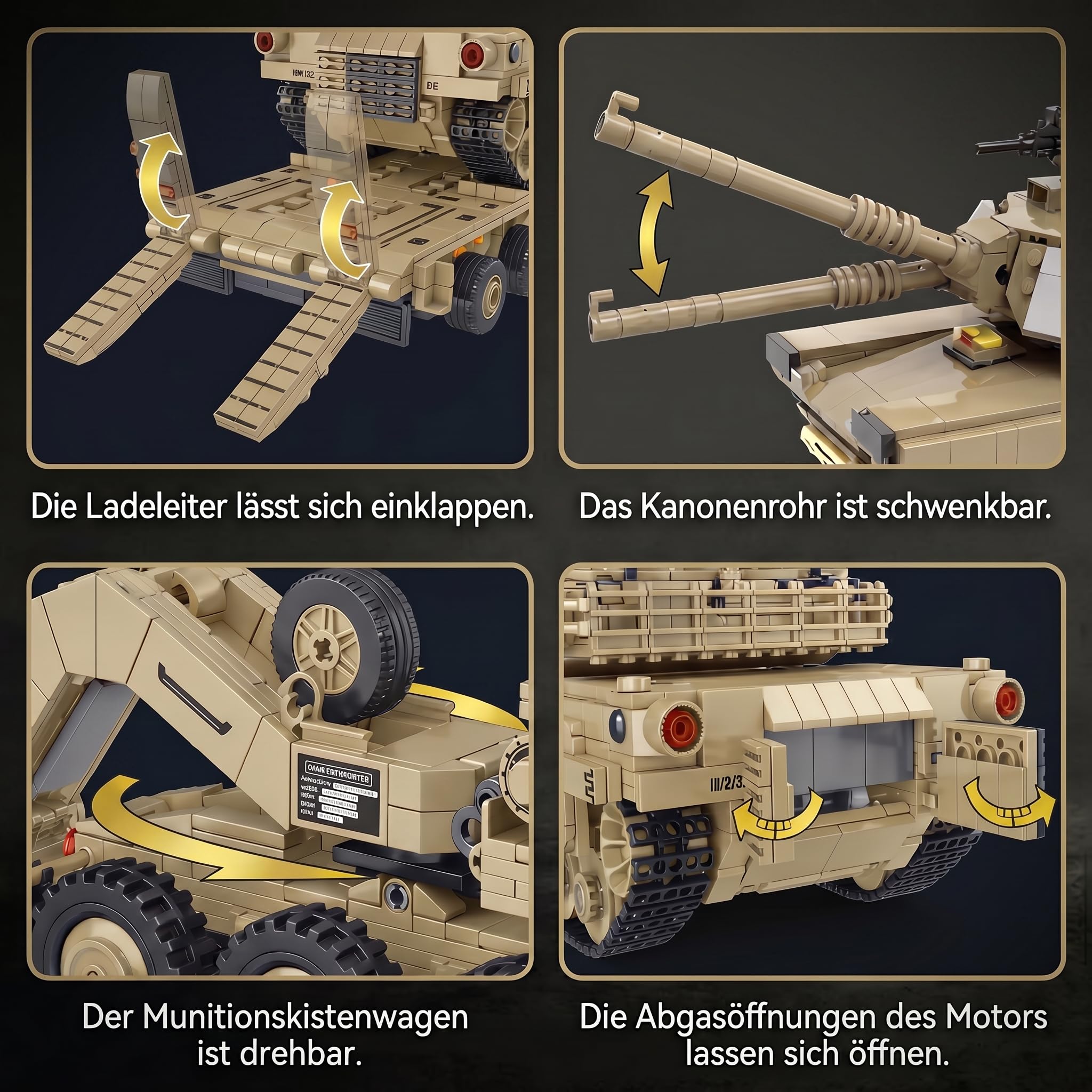 Klemmbausteine Panzer und Transportfahrzeug Set für Erwachsene | 3482 Teile WW2 Militär Modell Geschenkbox | Sammlerstücke Geeignet für Schlafzimmer und Arbeitszimmer