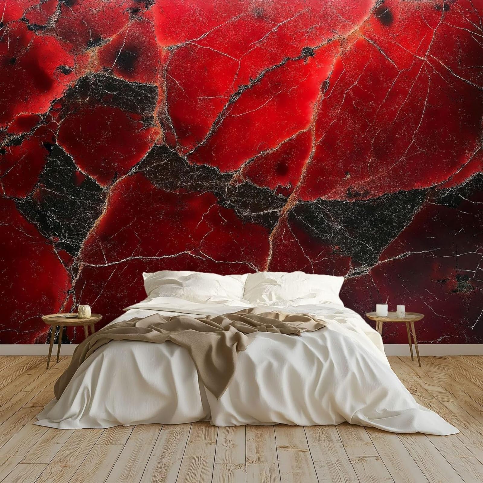 fotografica in tessuto non tessuto, effetto marmo, rossa, murale con muro di mattoni, decorazione murale, soggiorno, camera da letto, appartamento, rosso, 250 cm x 175 cm
