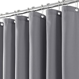 Grey Linen Shower Curtain for Bathroom Cream Boho Farmhouse Shower Curtains Natural Aesthetic Bath Decor Weighted Cloth Fabric Linen Textured Bath Curtain Liner with Hooks Set, Gray, 72 x 72