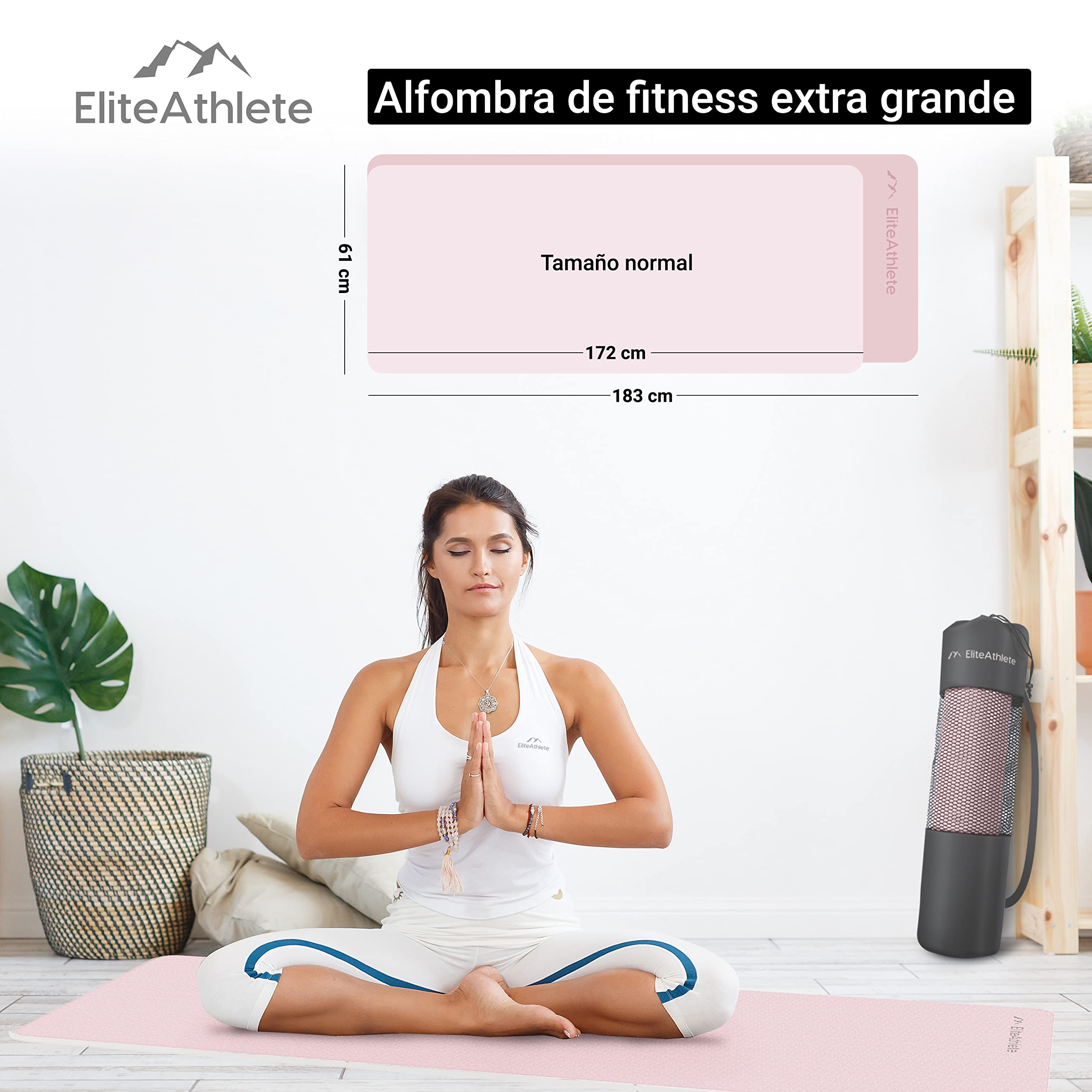 EliteAthlete Esterilla de yoga – Esterilla deportiva – Esterilla de gimnasia acolchada y antideslizante para fitness, pilates – Esterilla de yoga – 183 cm x 61 cm x 0,6 cm – Esterilla de entrenamiento