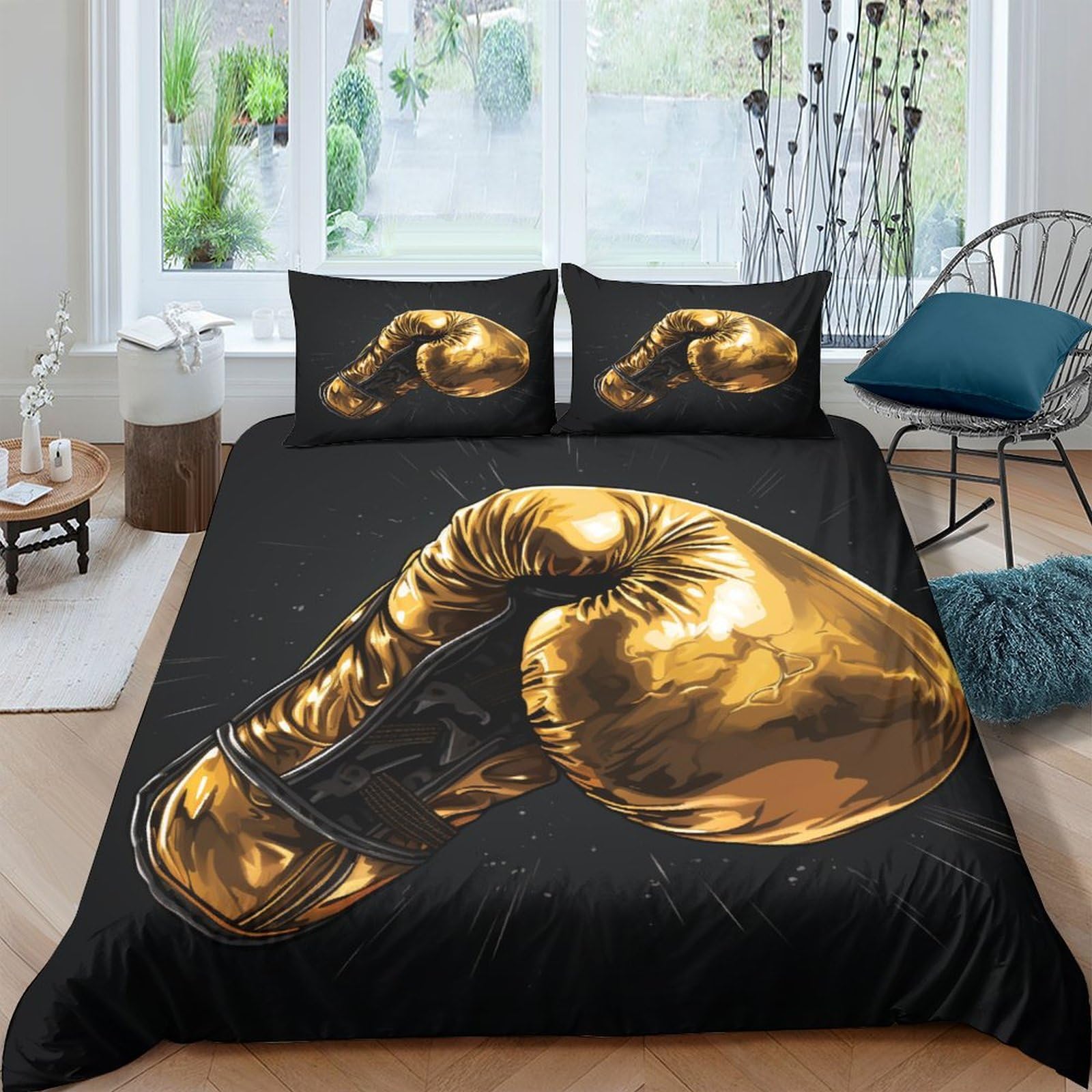 ENYISIYULO Boxing Glove Duvet Cover Set 3 PCS Hotel Quality Quilt Cover Bedding Bed Covers with Pillowcases with Zipper Closure Ultra Soft Anti Allergic Microfiber Double（200x200cm）