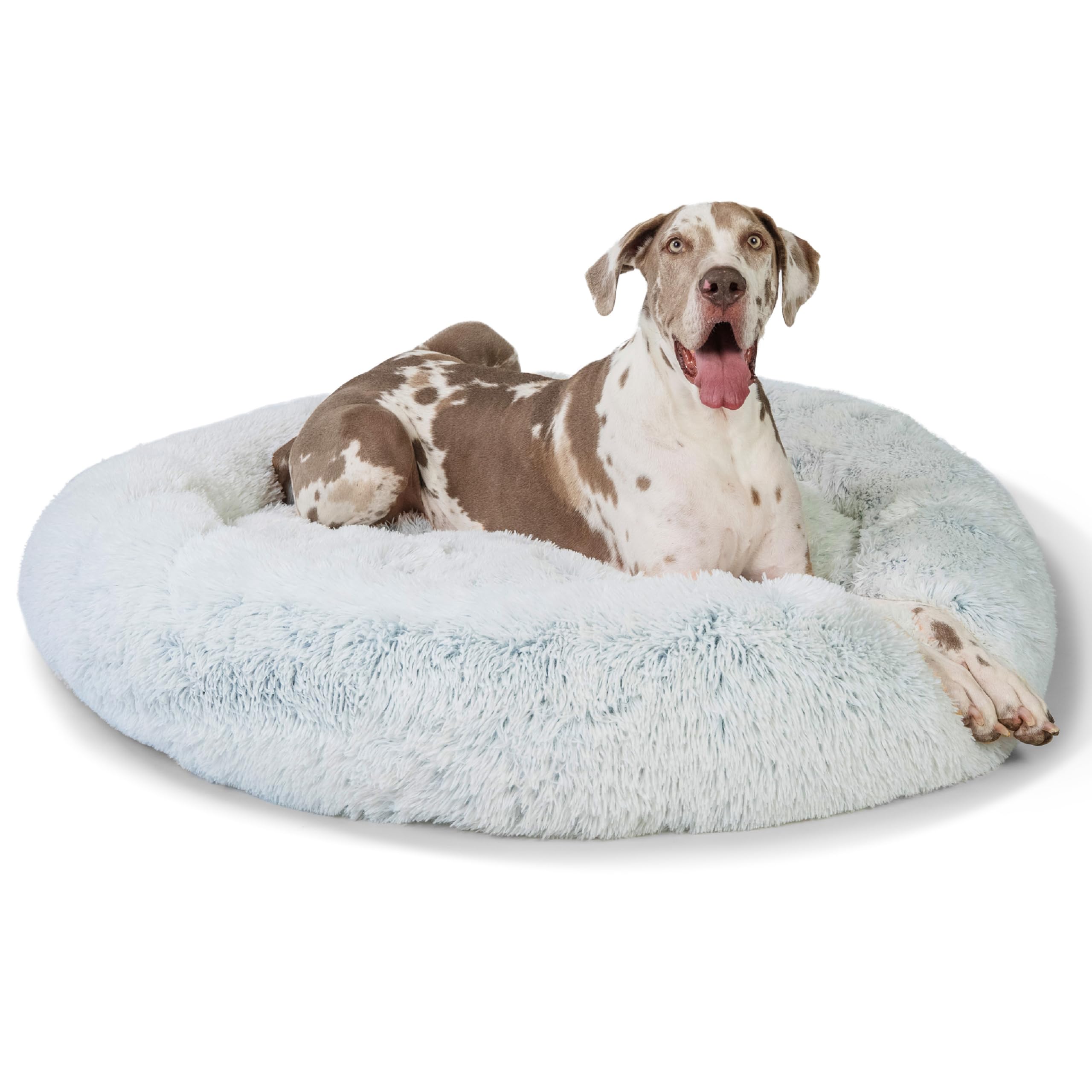 Best Friends by Sheri Original Calming Donut Dog and Cat Bed, Shag Faux Fur, Frost Gray, XXL (54in x 54in) - Anxiety Relief for Pets Up to 210 lbs