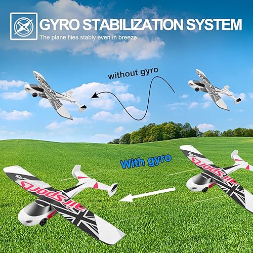 Miniatura 3 de Avión RC, avión de control remoto de 2.4 GHz, vuelo con 2 baterías y hélice estabilizador giroscópico de 6 ejes, luz azul y verde, fácil de volar