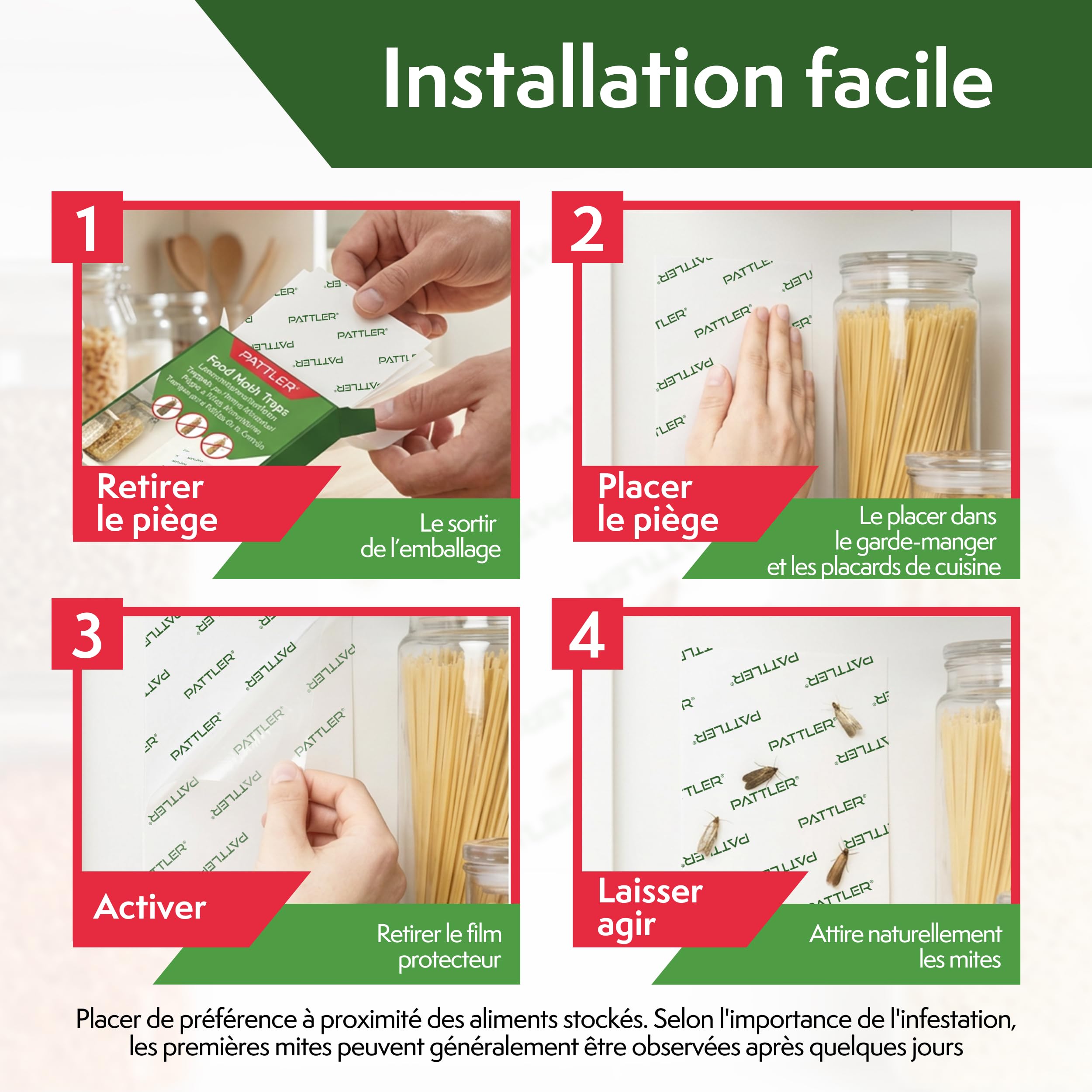 PATTLER Piege Mites Alimentaires Puissant à phéromone – 12 Pièces. Anti Mites Alimentaires sans Insecticide pour Garde-Manger et Cuisine. Capture e Contrôle des Infestations de Mites Alimentaires.
