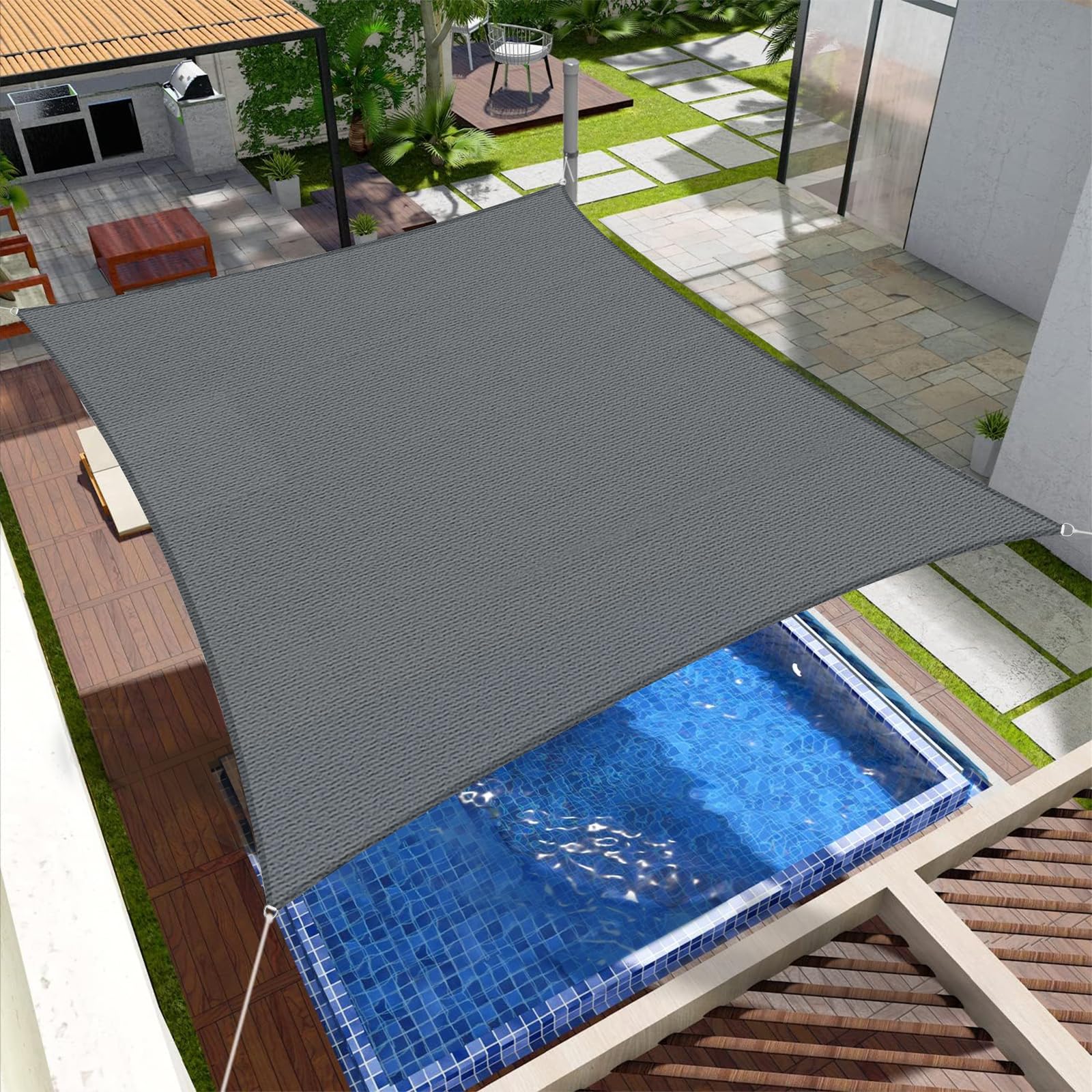 SUNNY GUARD Toldo Vela de Sombra Rectangular 3x4m HDPE Transpirable protección UV para Patio,Jardín, Exteriores, Terraza, Color Gris Antracita